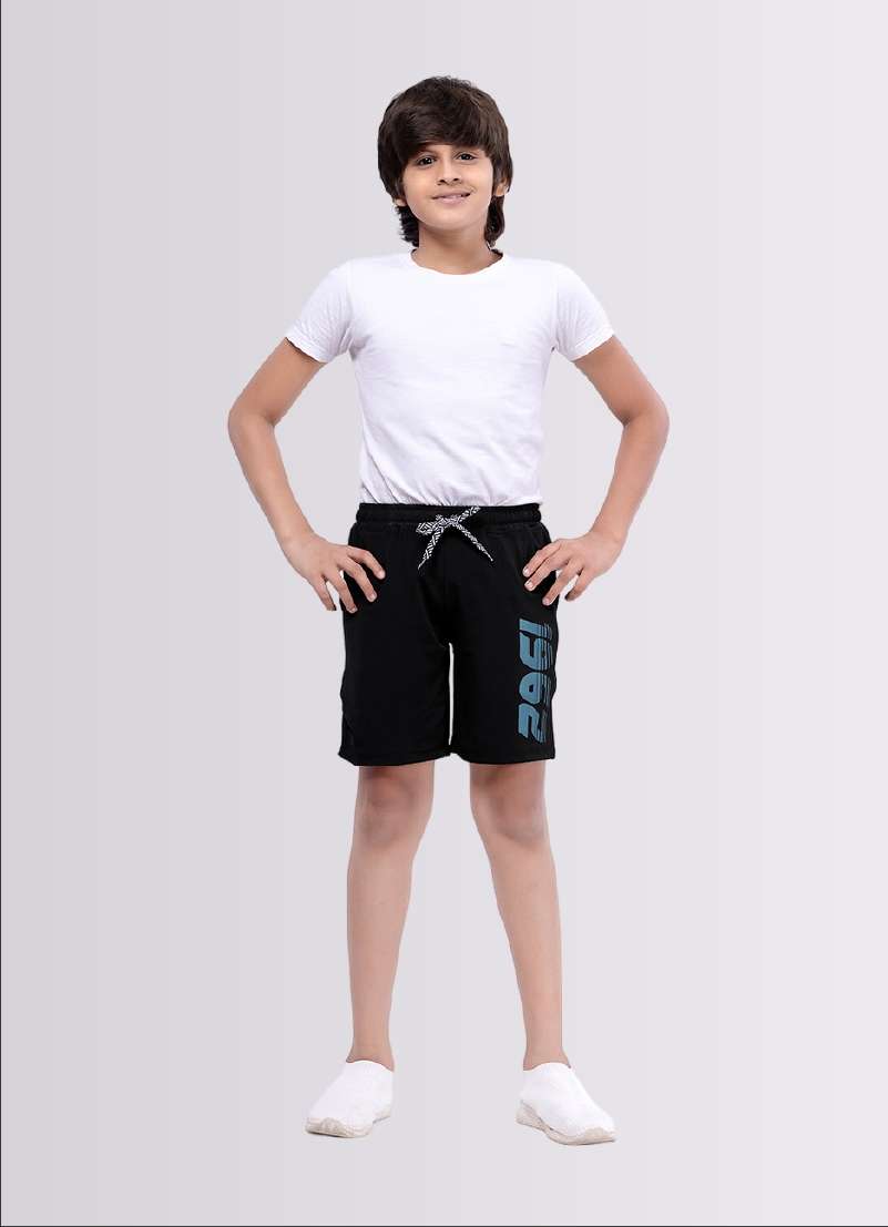 1962 Printed Black Color Polyester Lycra Shorts for Boys - ParrotCrow