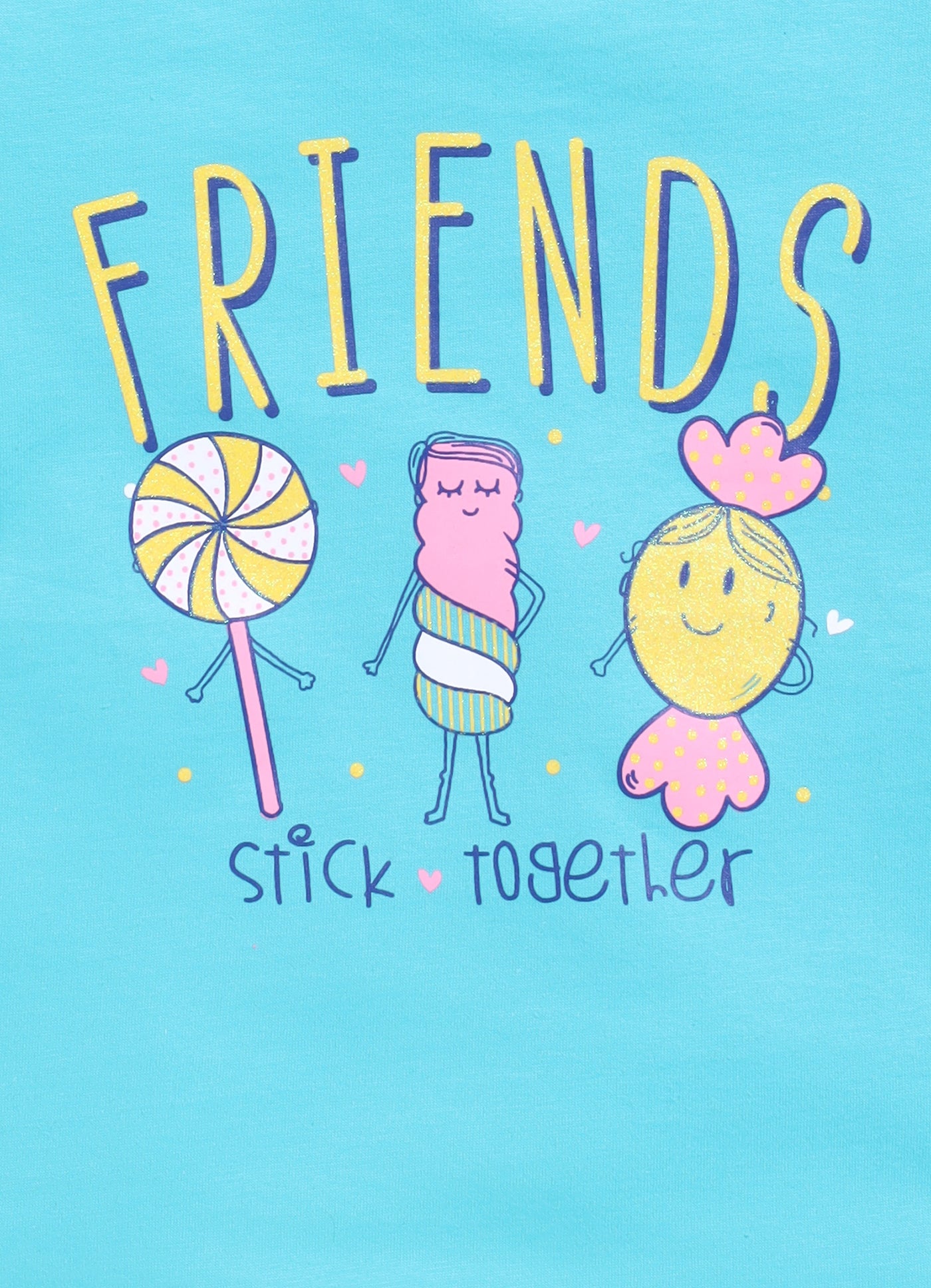 Friends stick together Printed Cotton T-Shirt for Girls - Sea Blue