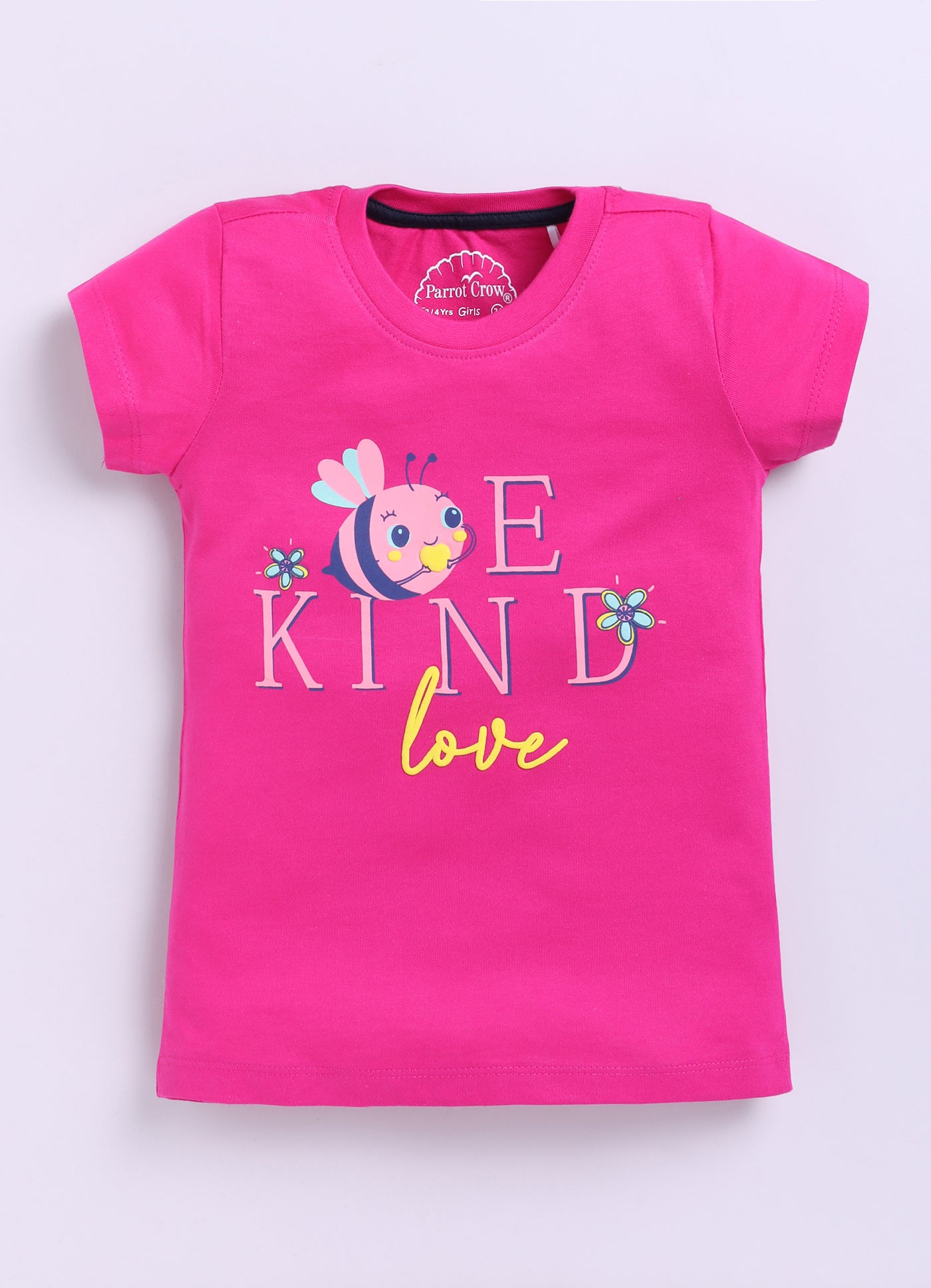 Be Kind Love Printed Cotton T-Shirt for Girls - Dark Pink