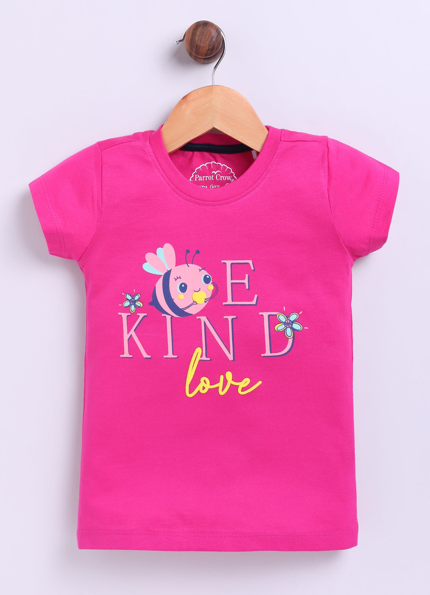 Be Kind Love Printed Cotton T-Shirt for Girls - Dark Pink