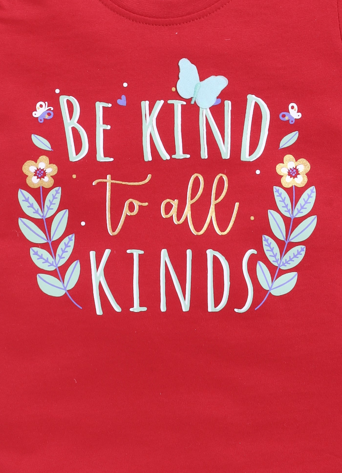 Be Kind to all kinds Printed Cotton T-Shirt for Girls - Red