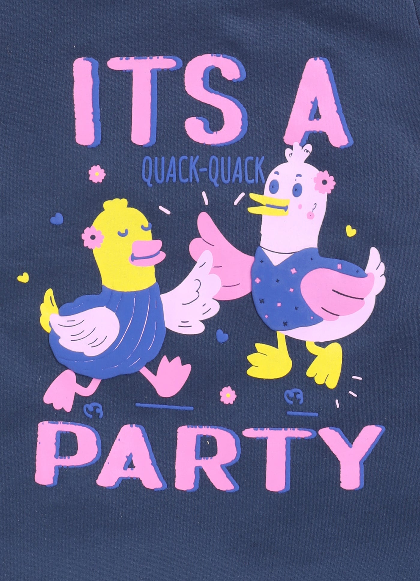 It’s a party Print Cotton T-Shirt for Girls - Navy