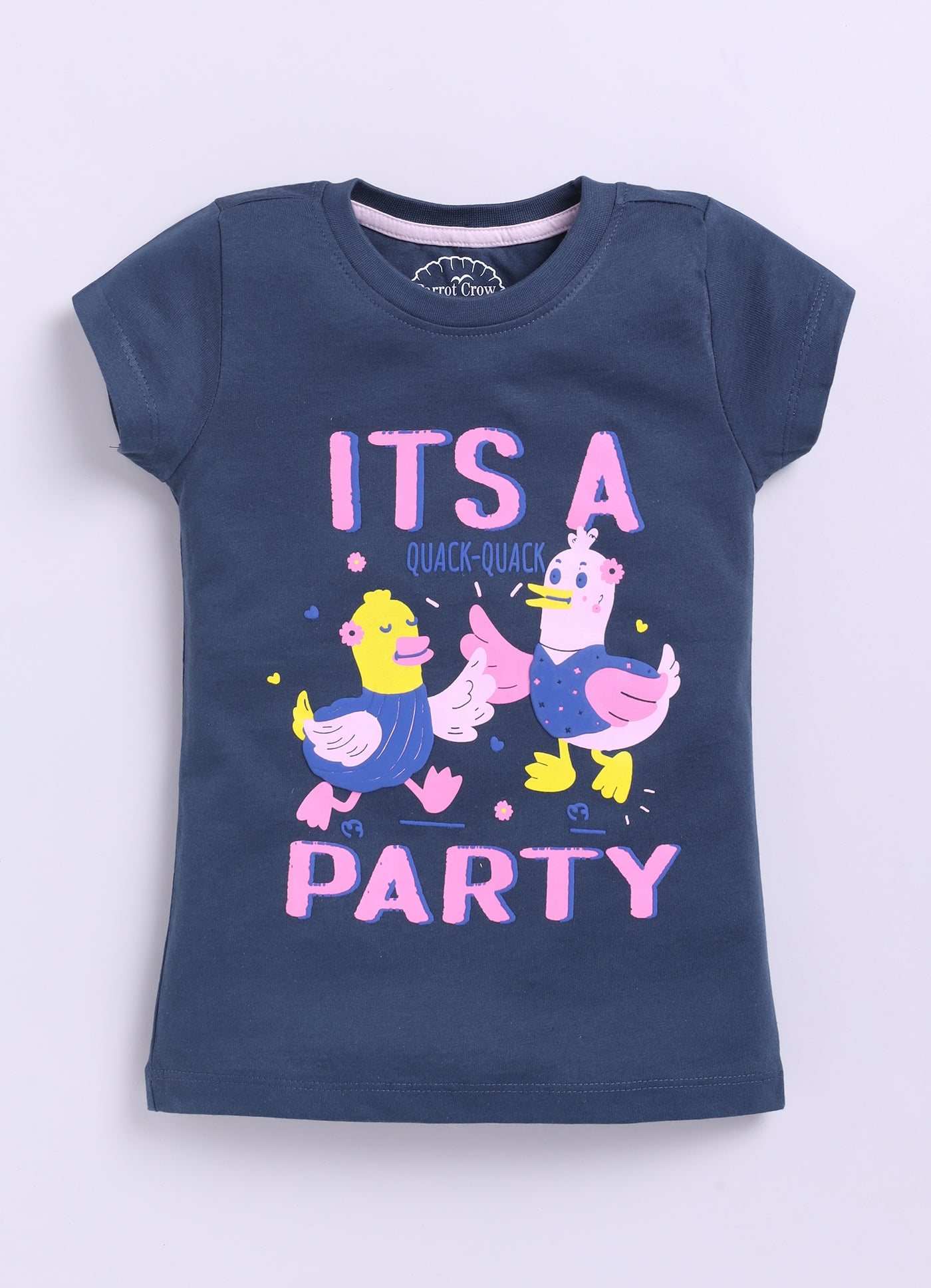 It’s a party Print Cotton T-Shirt for Girls - Navy