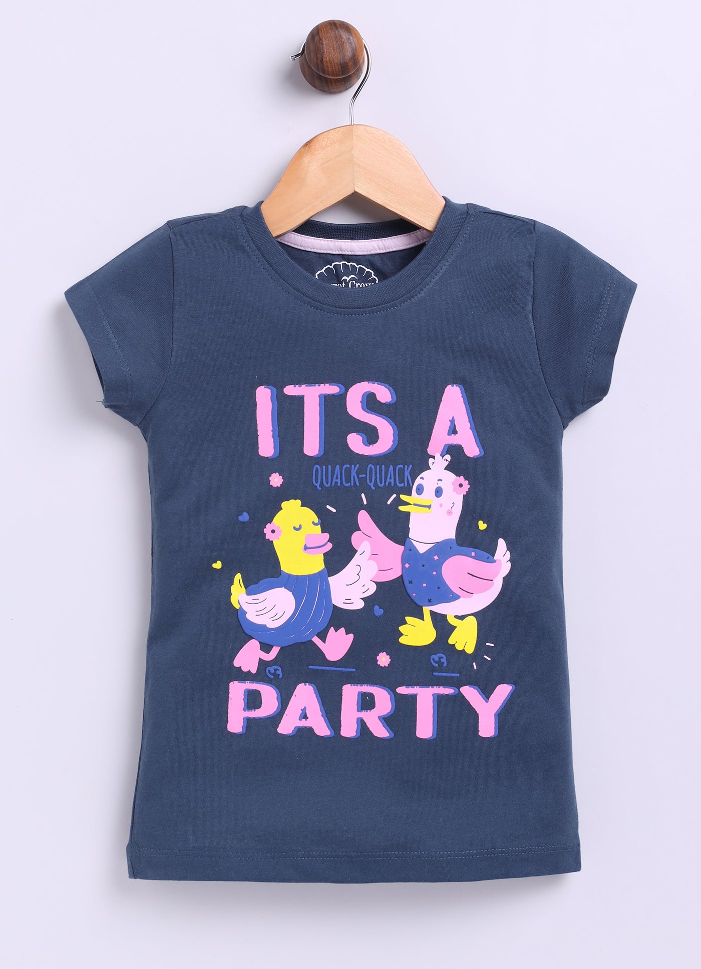 It’s a party Print Cotton T-Shirt for Girls - Navy