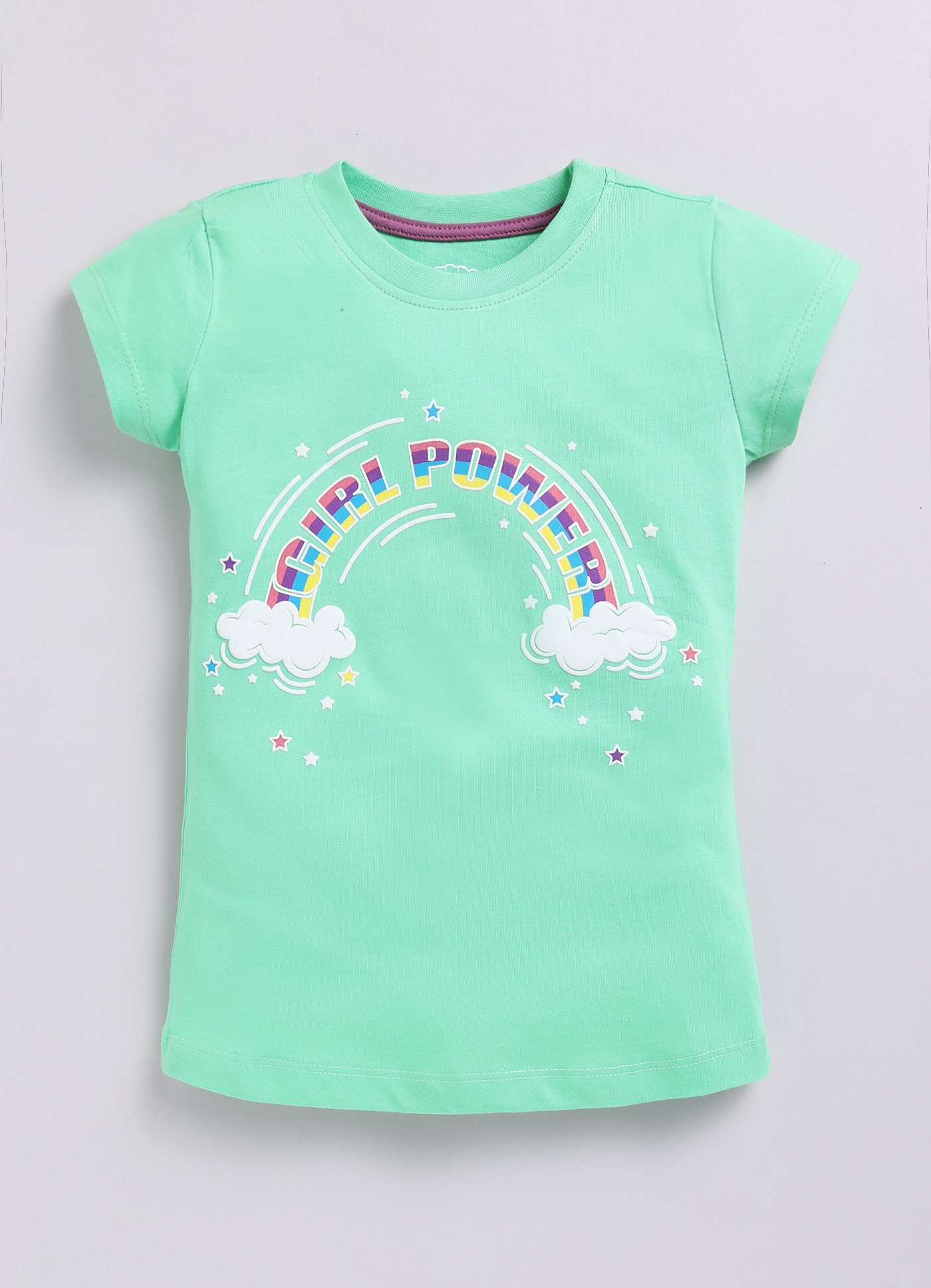Girl Power Rainbow Printed Cotton T-Shirt for Girls