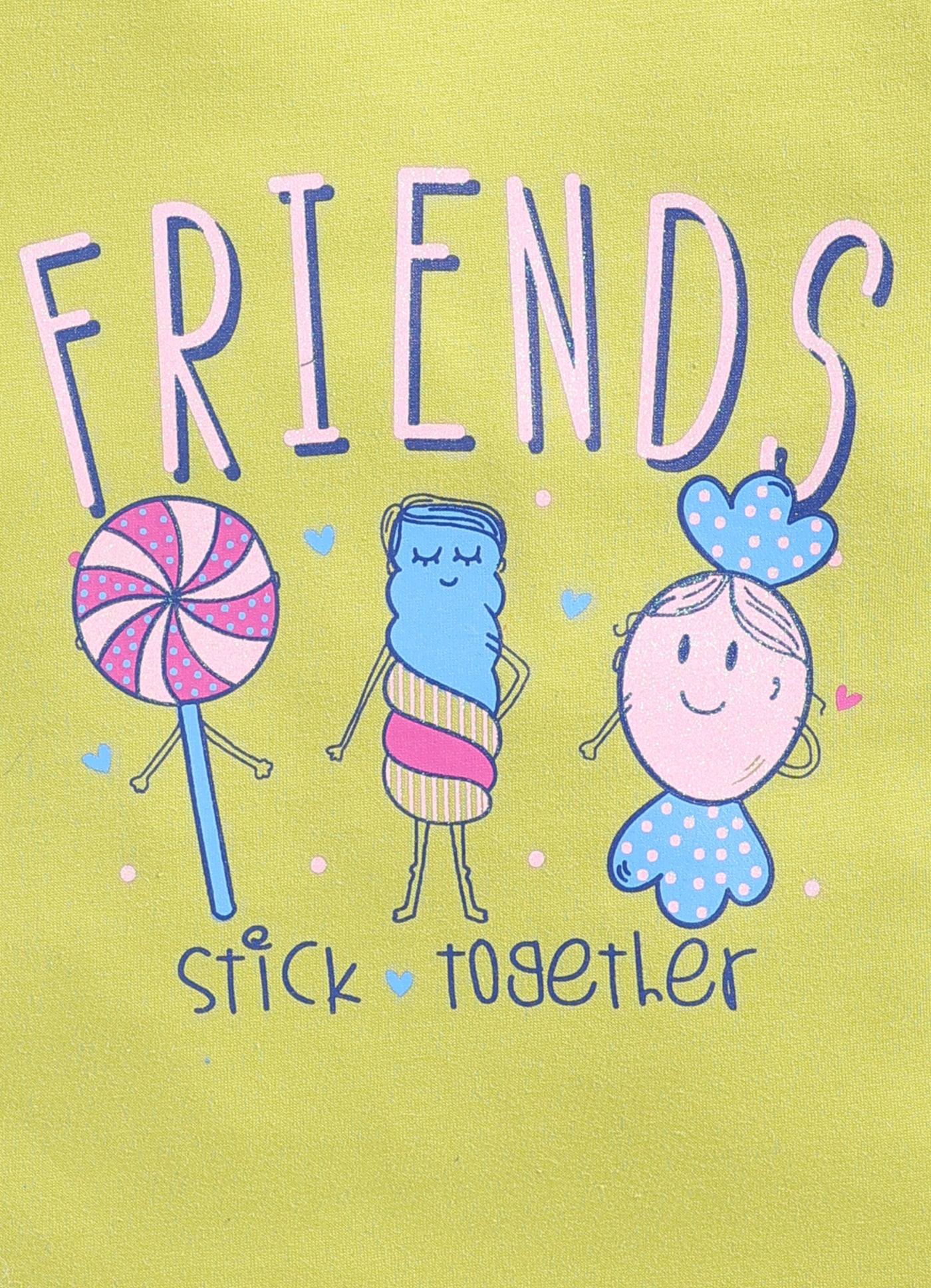 Friends stick together Printed Cotton T-Shirt for Girls - Lime Green