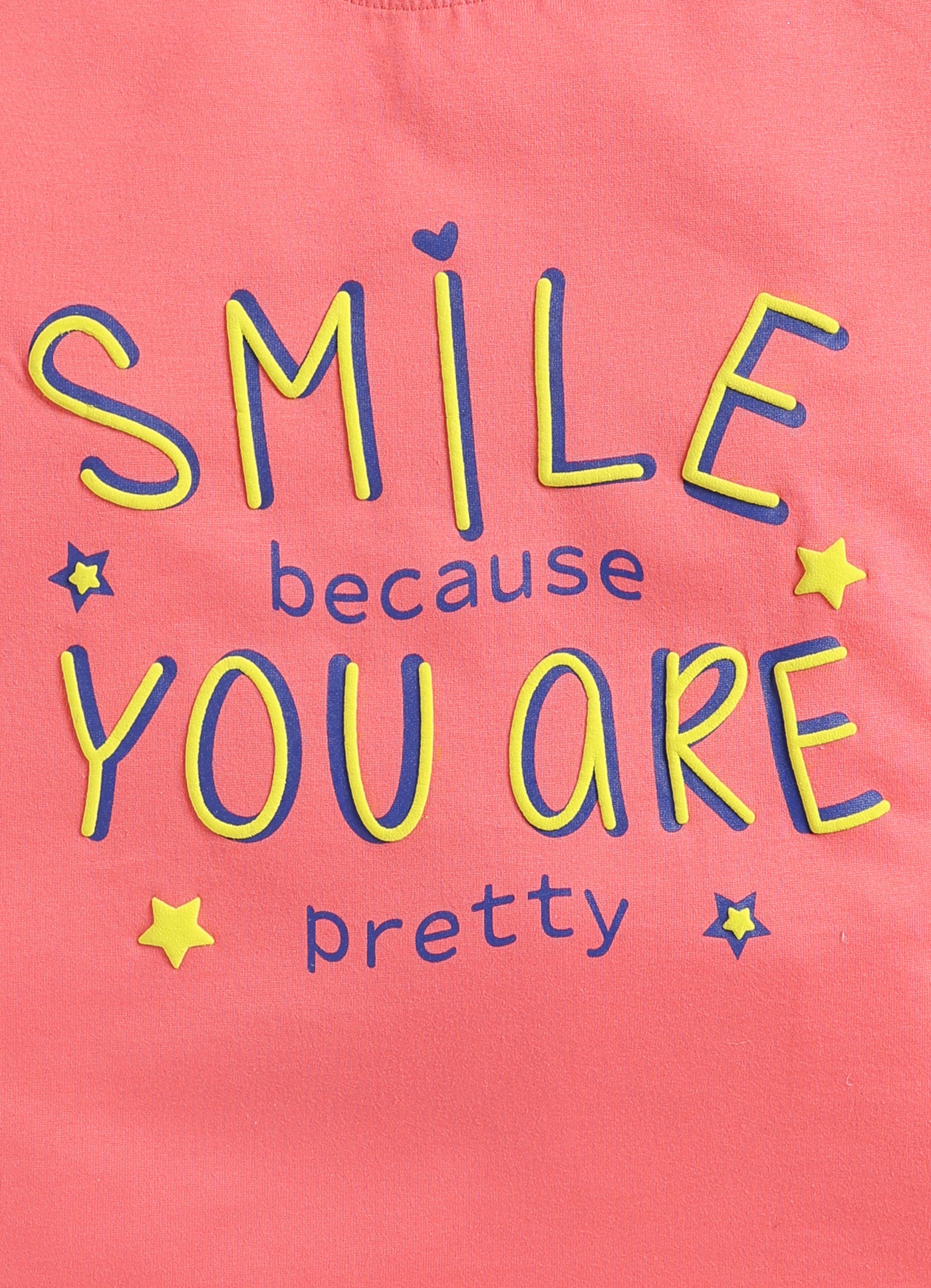 Smile because you are pretty Printed Cotton T-Shirt for Girls - Peach