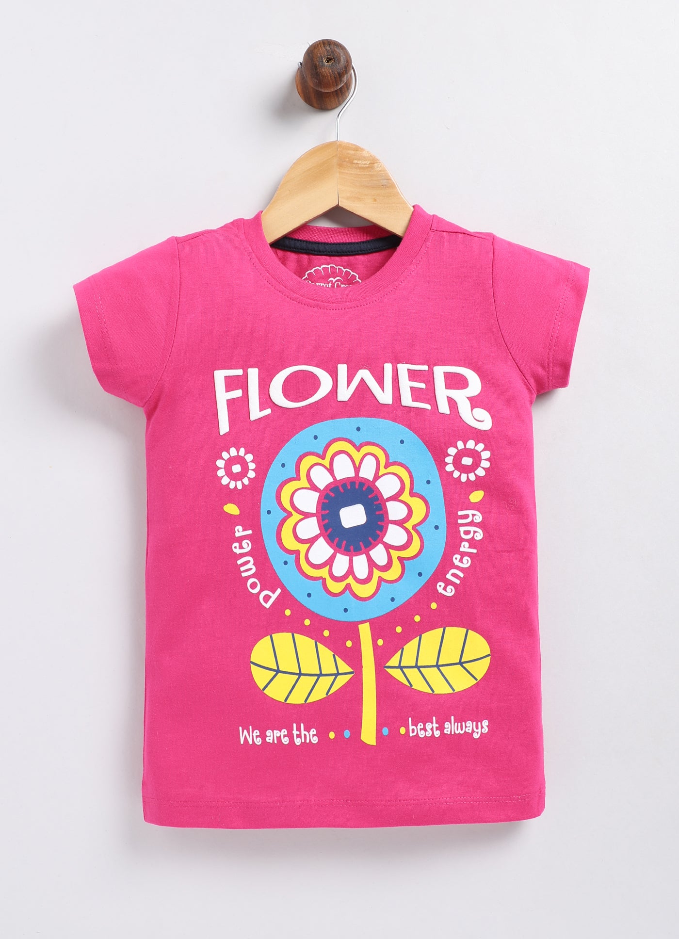 Flower Printed Cotton T-Shirt for Girls - Dark Pink