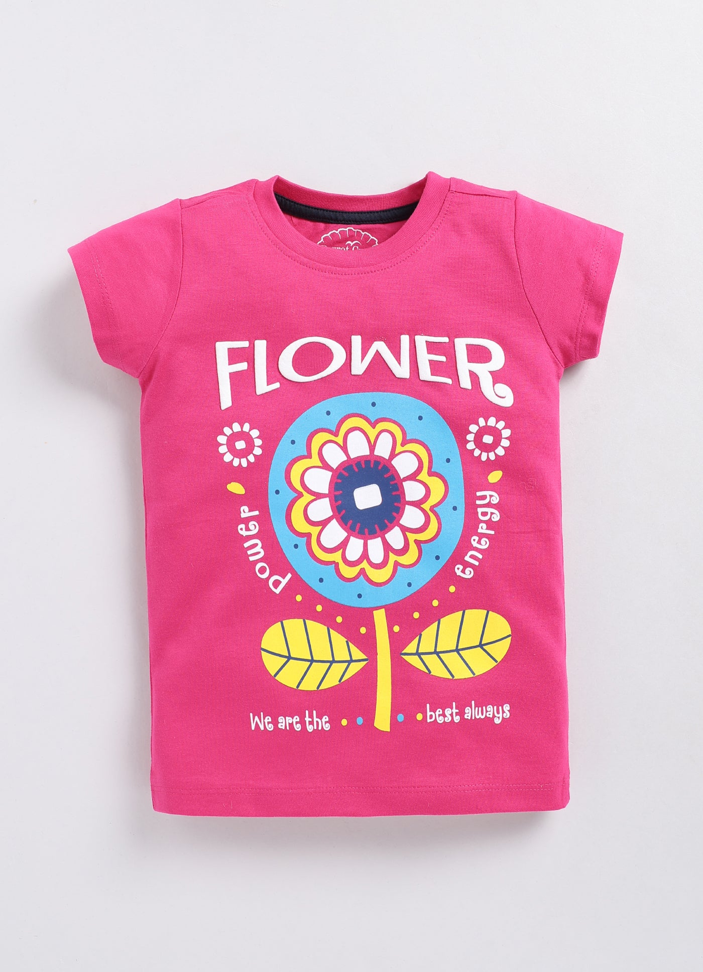 Flower Printed Cotton T-Shirt for Girls - Dark Pink