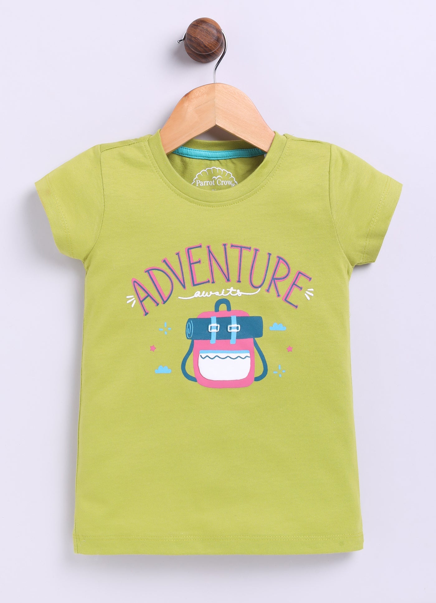 Adventure Printed Cotton T-Shirt for Girls - Lime Green - ParrotCrow