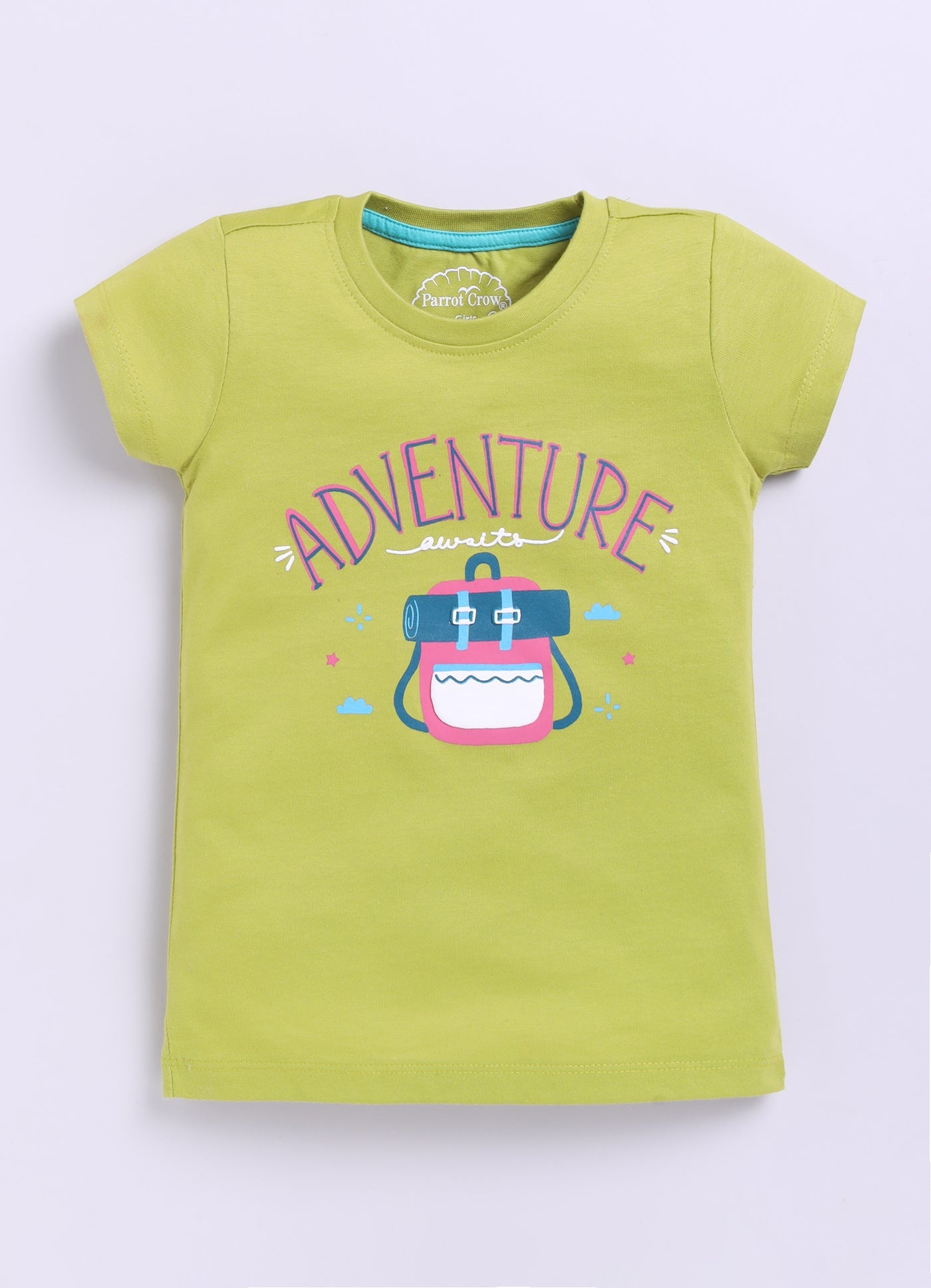 Adventure Printed Cotton T-Shirt for Girls - Lime Green - ParrotCrow