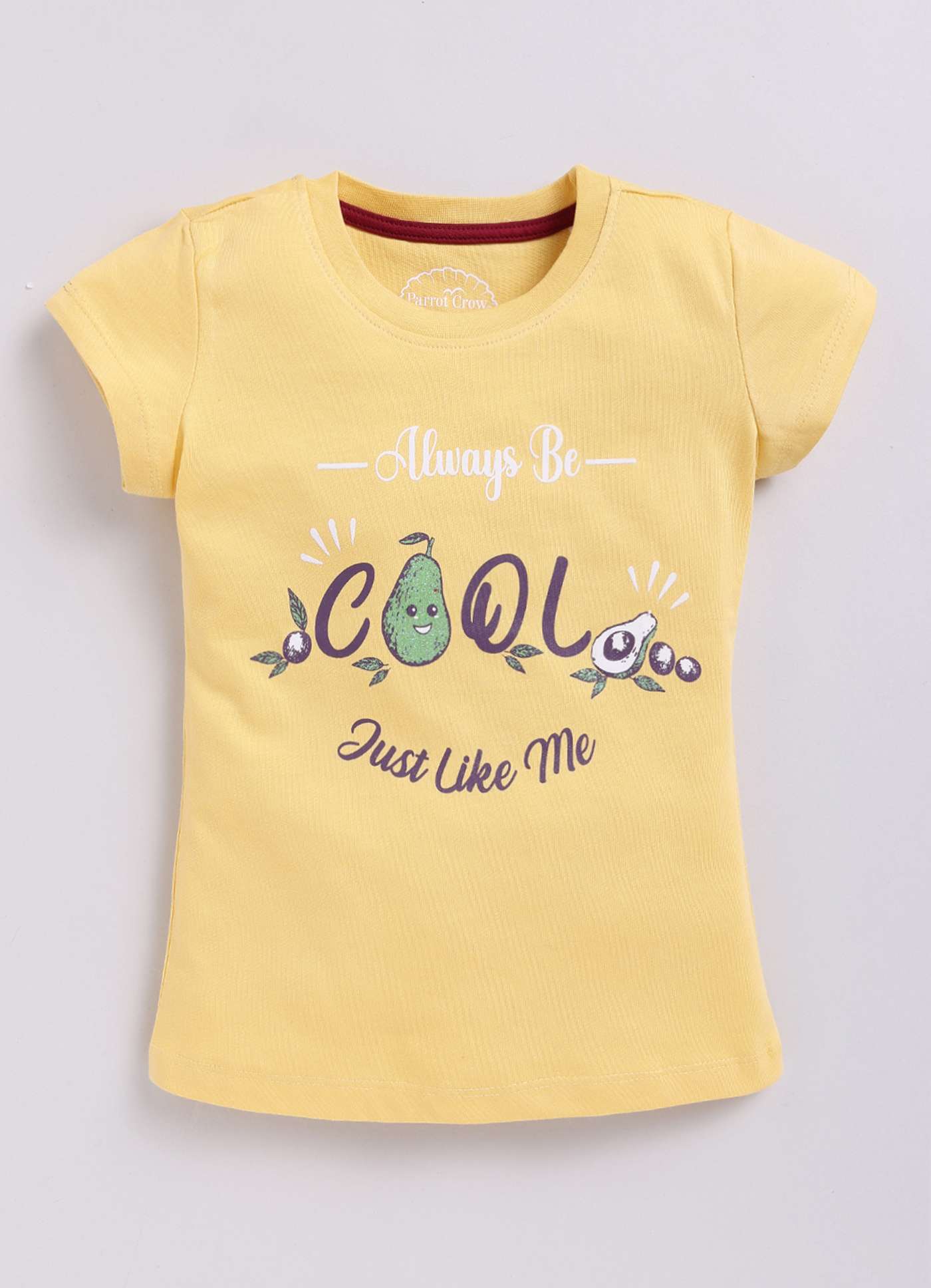 Always Be Cool Text Printed Cotton T-Shirt for Girls - ParrotCrow