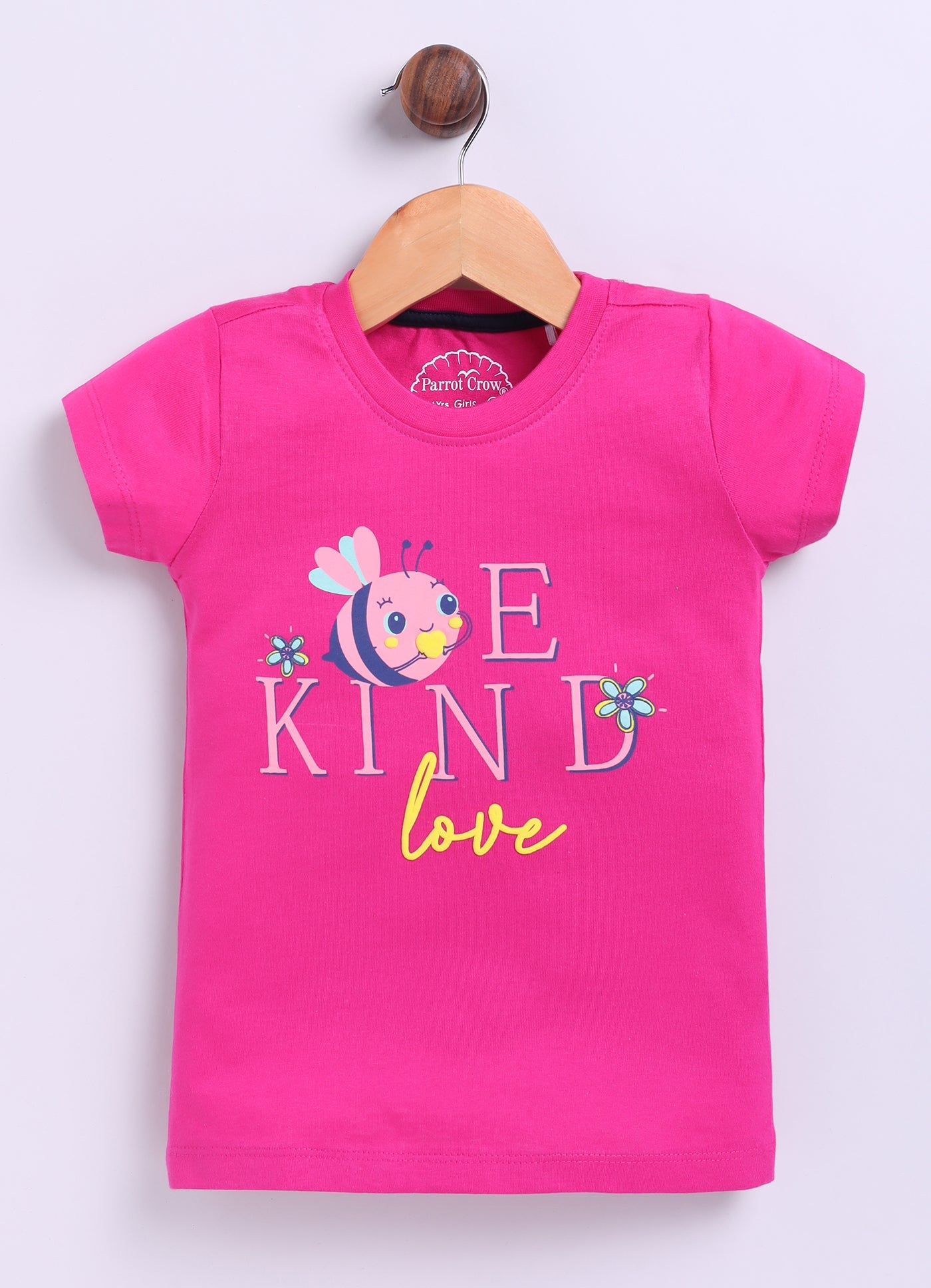 Be Kind Love Printed Cotton T-Shirt for Girls - Dark Pink - ParrotCrow