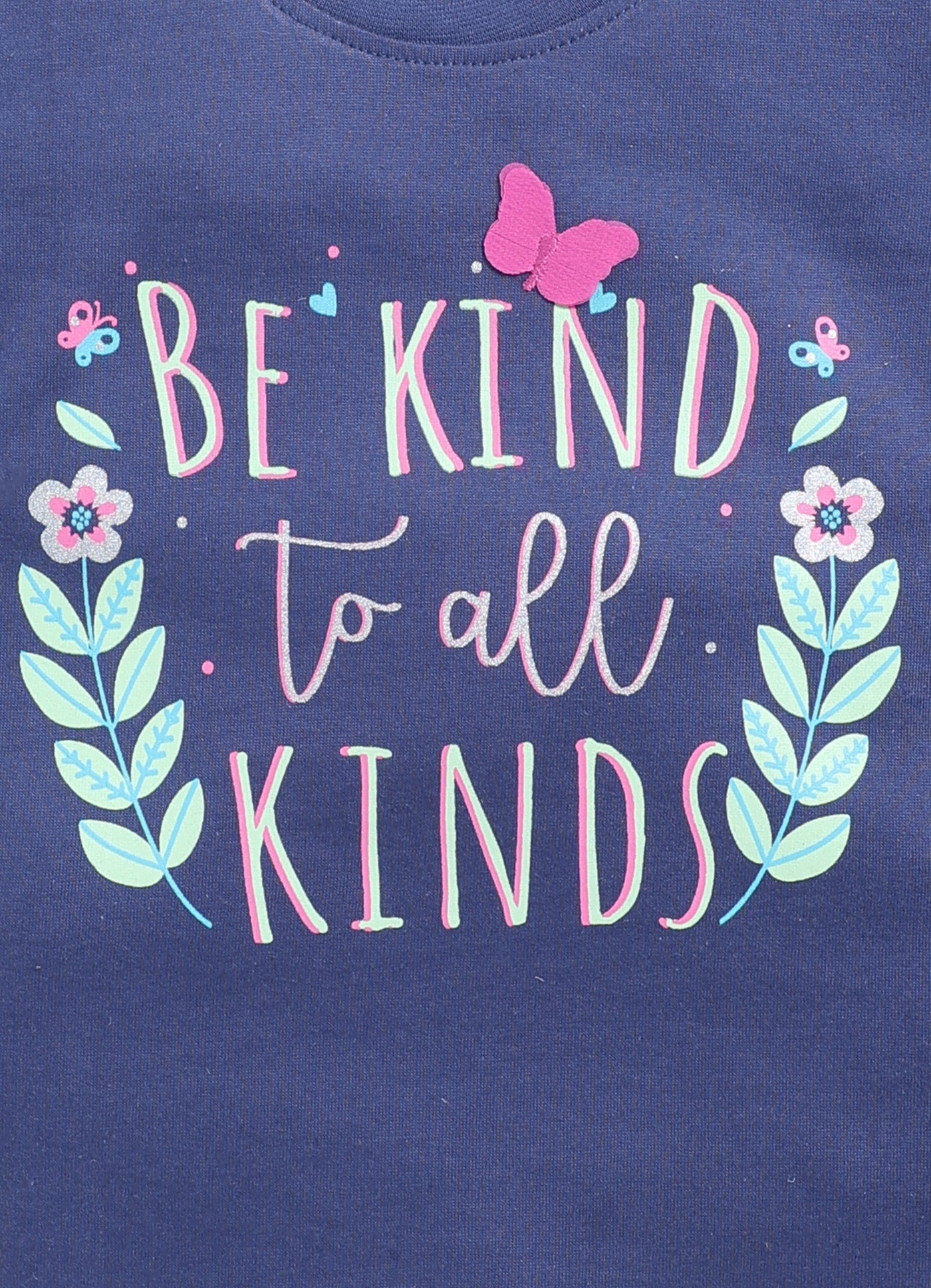 Be Kind to all kinds Printed Cotton T-Shirt for Girls - Navy - ParrotCrow