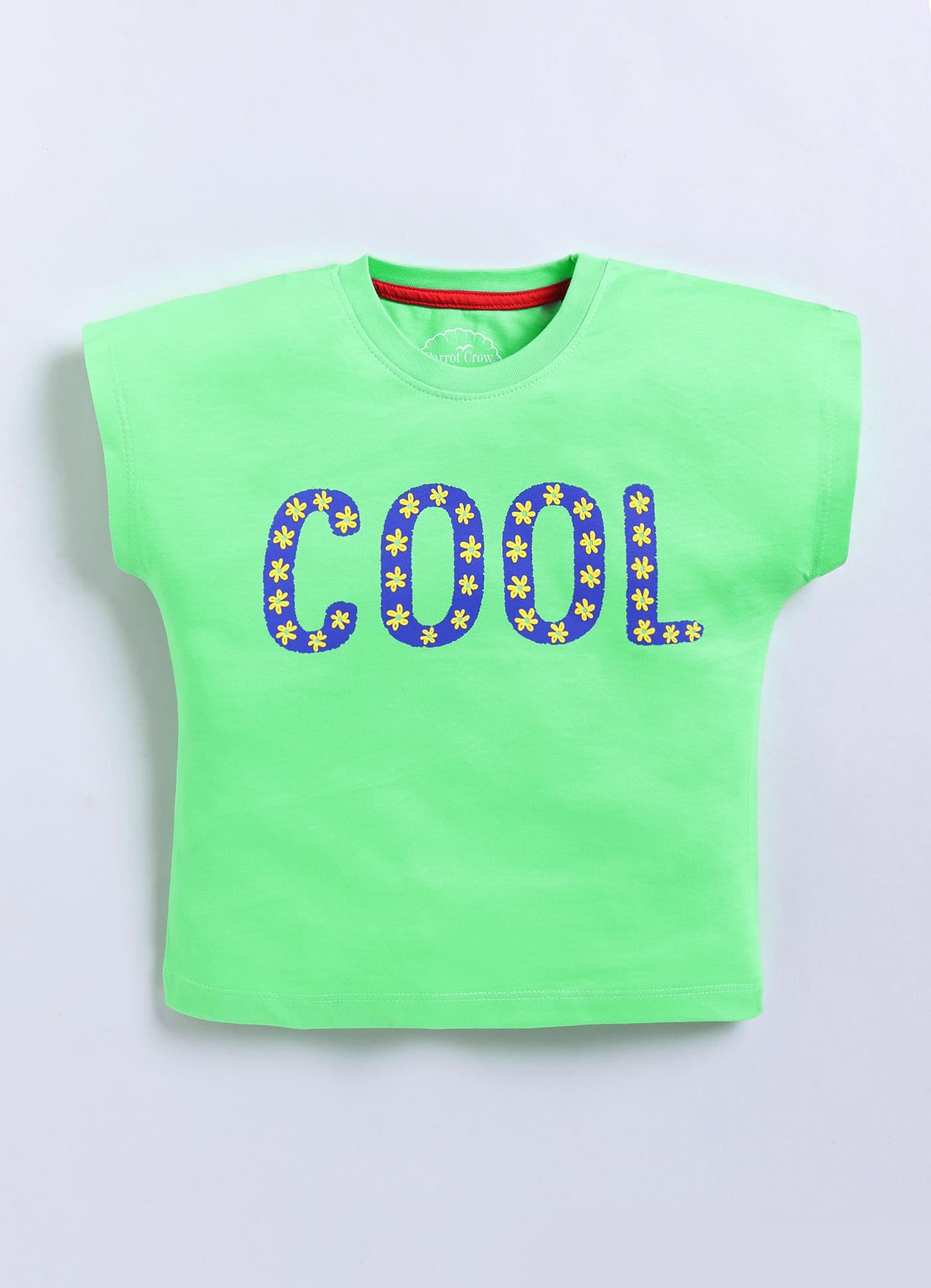 Cool Printed Cotton T-Shirt for Girls - Lime Green - ParrotCrow