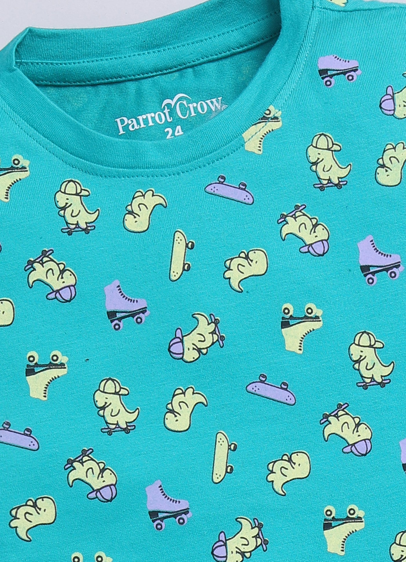 Dino Print T-Shirt & Lavender Shorts Set for Boys (Teal & Purple) - ParrotCrow