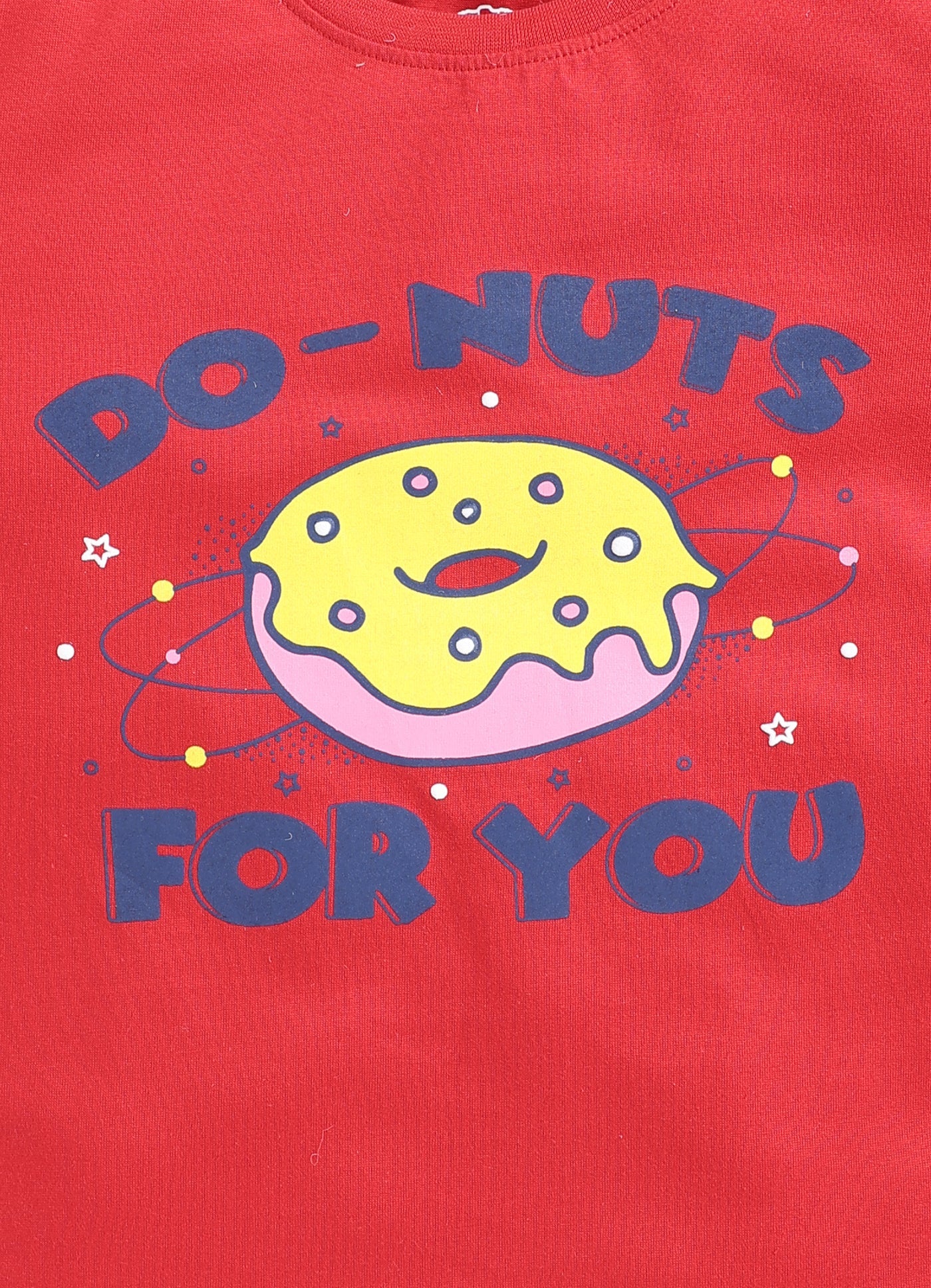 Do Nuts For You Printed Cotton T-Shirt for Girls - Red - ParrotCrow