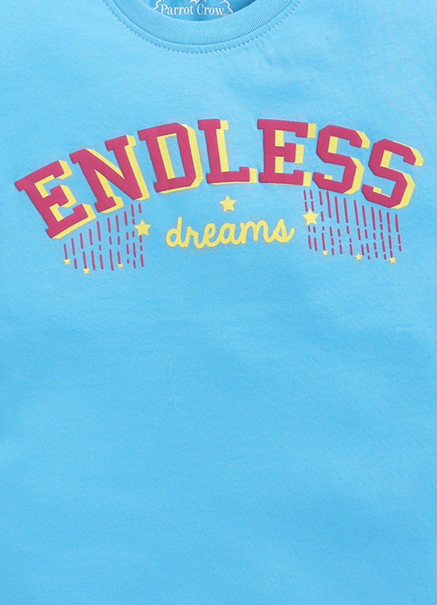 Endless Dreams Printed Cotton T-Shirt for Girls - Blue - ParrotCrow