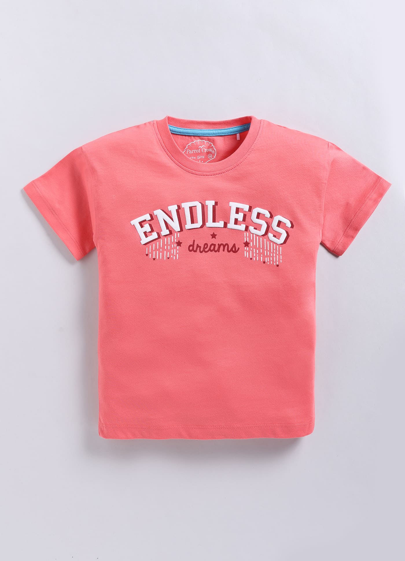 Endless Dreams Printed Cotton T-Shirt for Girls - Carrot Orange - ParrotCrow