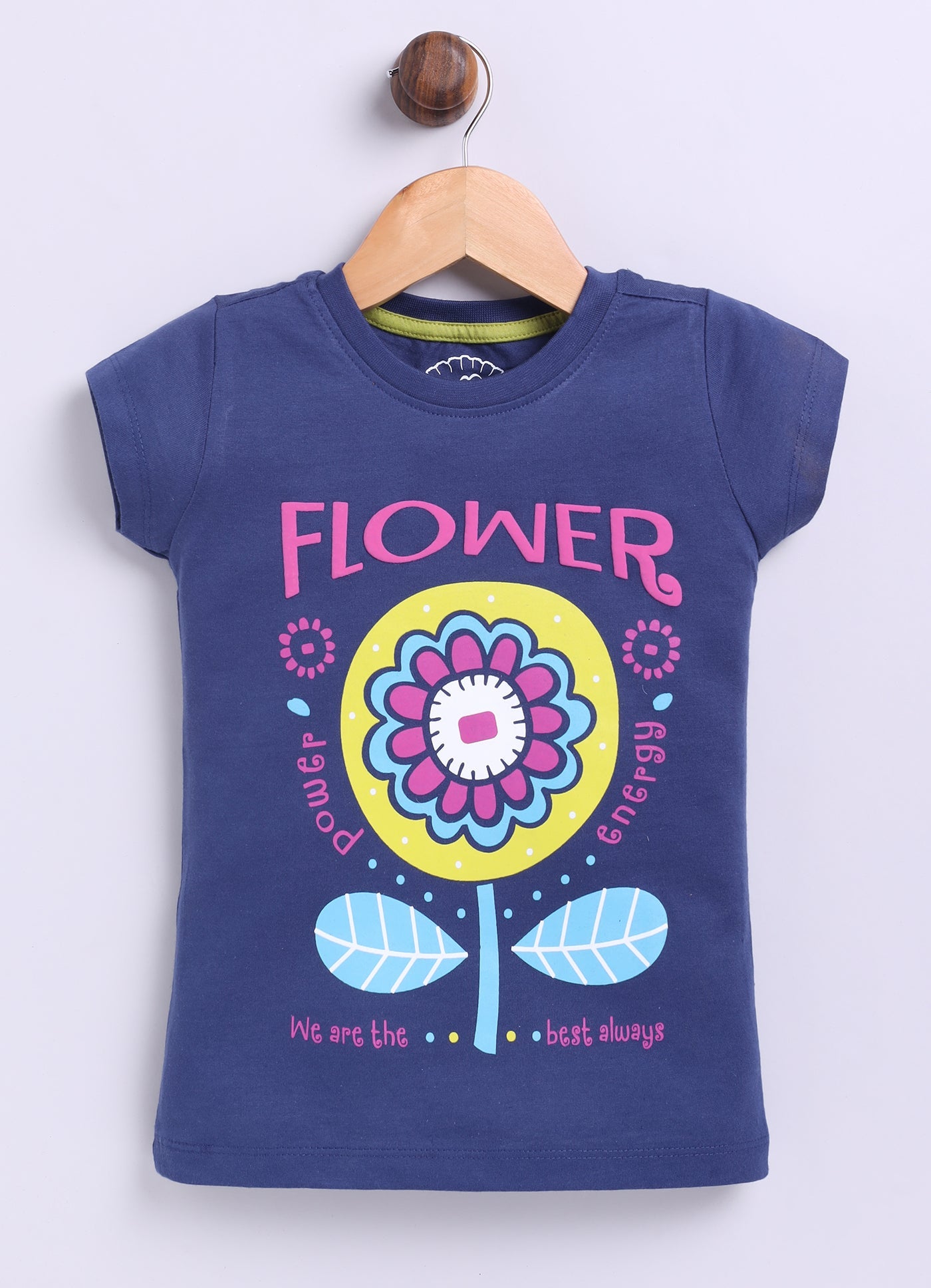 Flower Printed Cotton T-Shirt for Girls - Navy - ParrotCrow