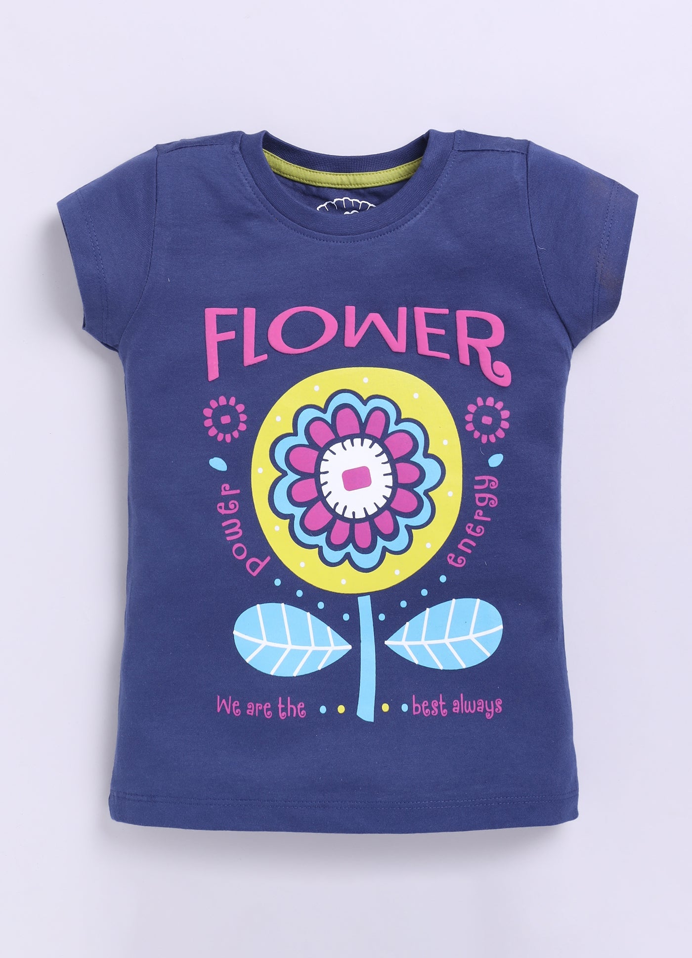 Flower Printed Cotton T-Shirt for Girls - Navy - ParrotCrow