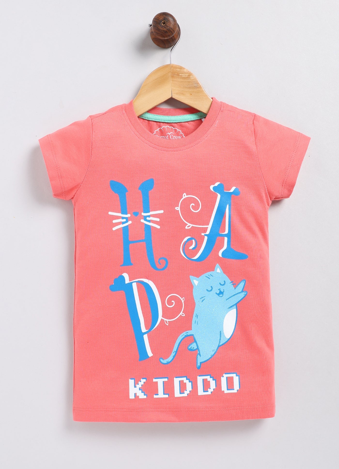 Happy Kiddo Printed Cotton T-Shirt for Girls - Boy Pink - ParrotCrow
