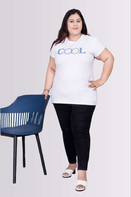 Cool Breeze Sky Waterway Colour Round Neck Lycra T-shirts For Womens