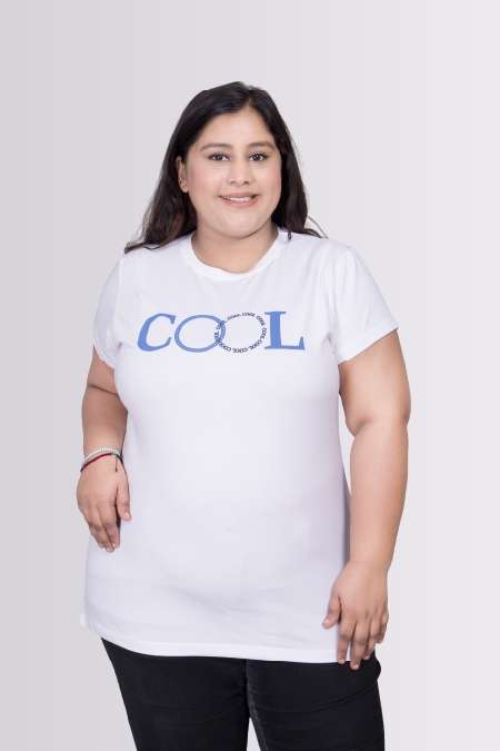 Cool Breeze Sky Waterway Colour Round Neck Lycra T-shirts For Womens