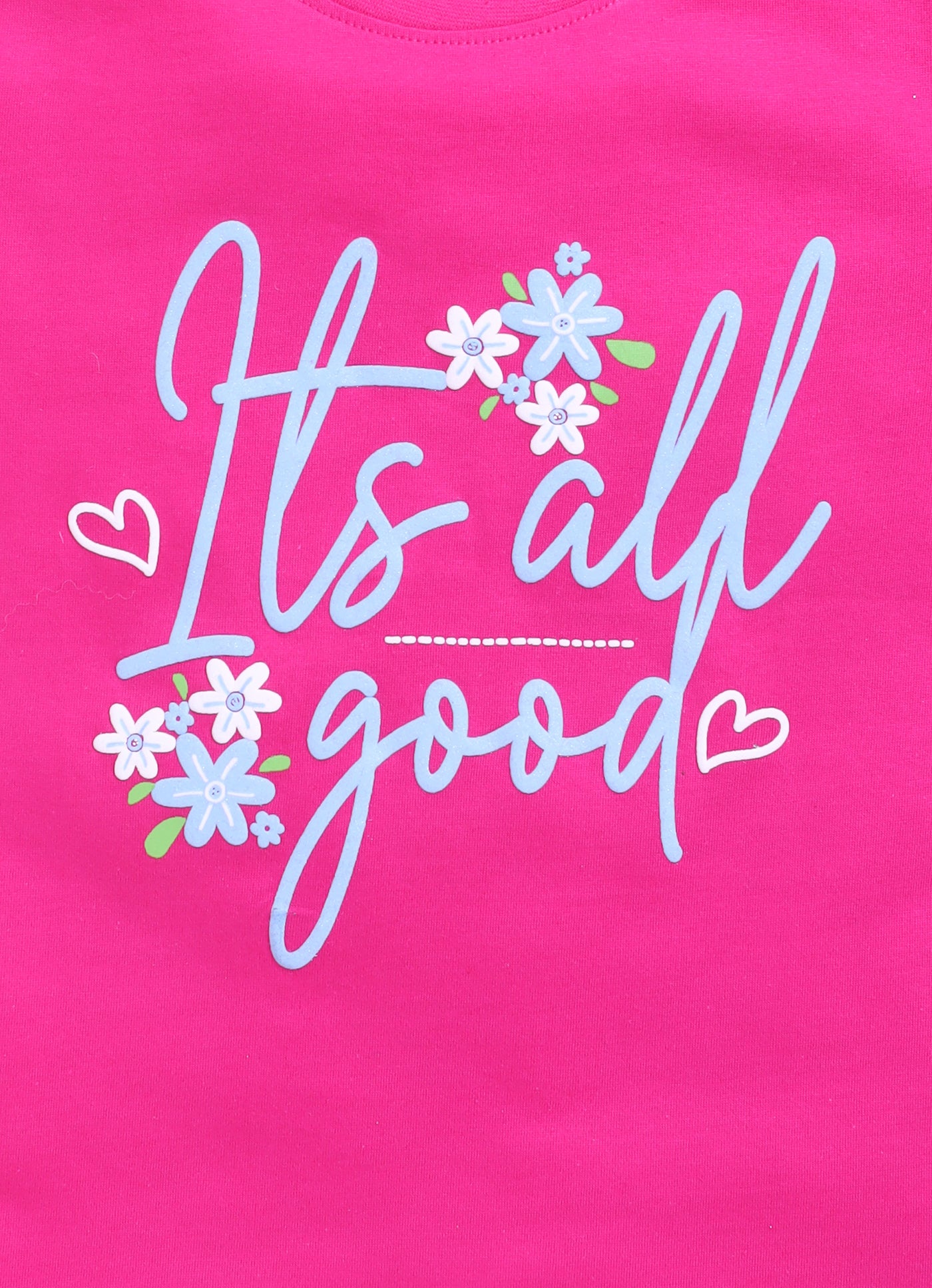 Its all good Printed Cotton T-Shirt for Girls - Dark Pink - ParrotCrow