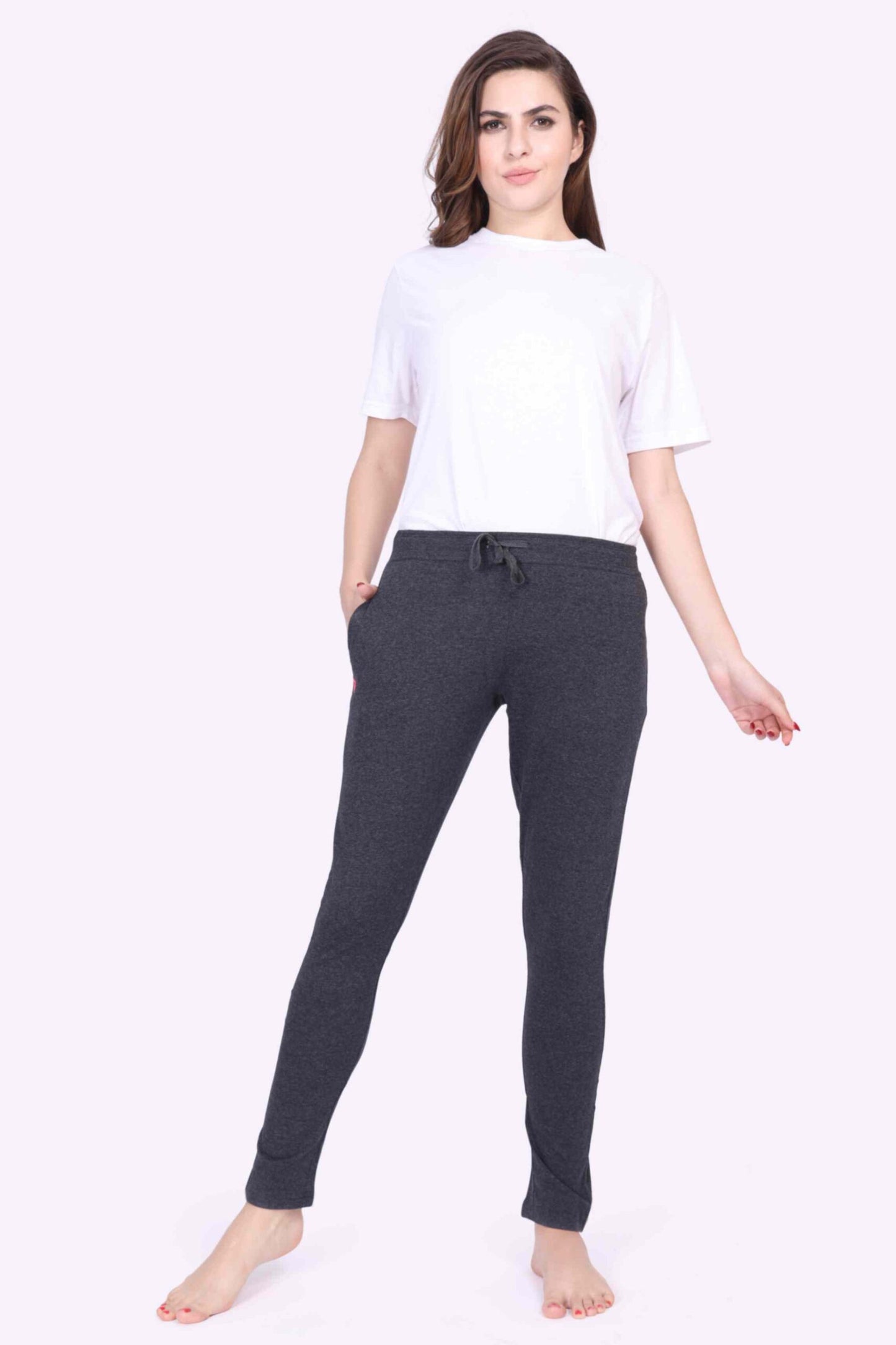 Women Black Melange Slim Fit Yoga - Jogger Track Pants
