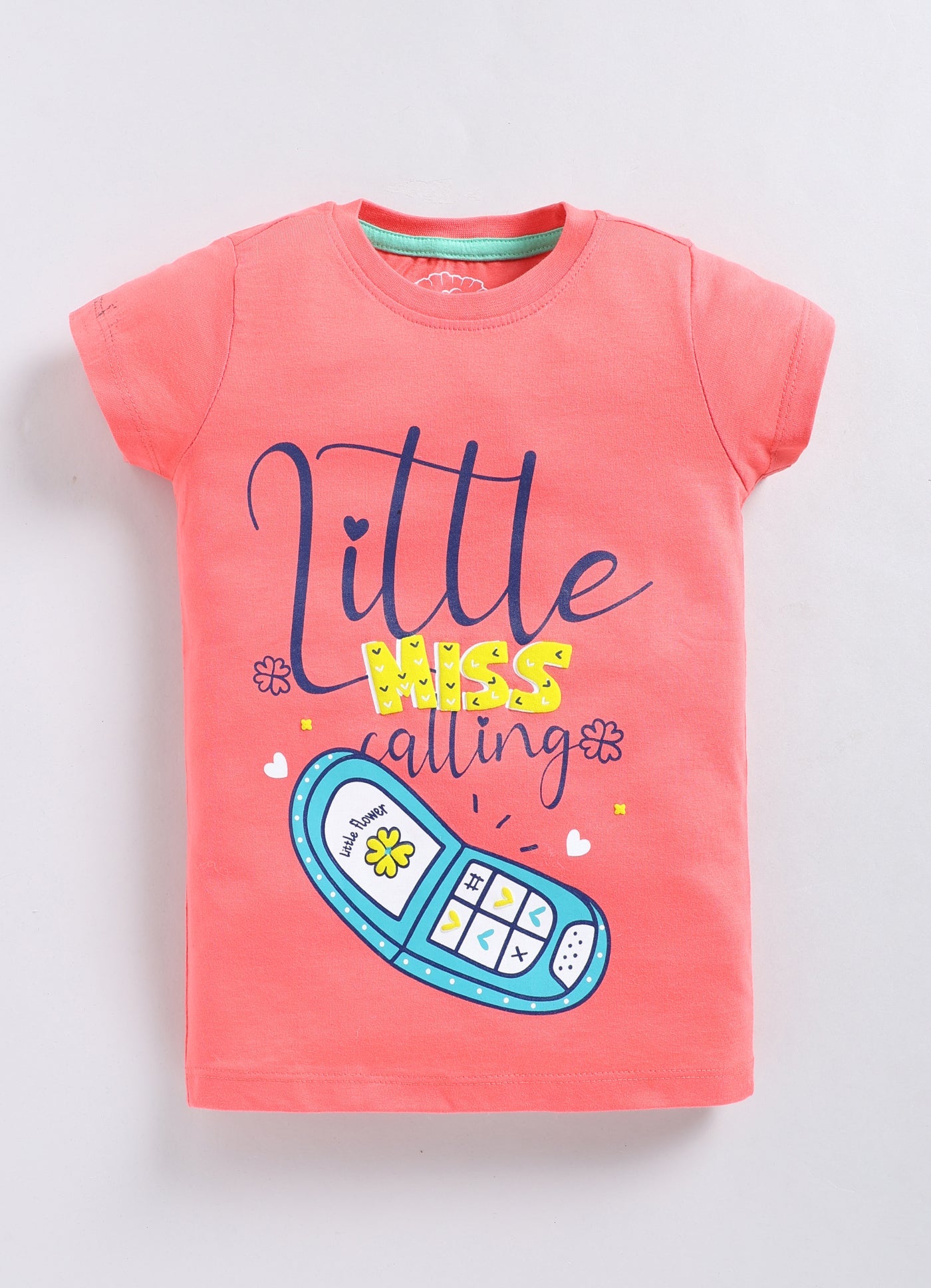 Little Miss Calling Printed Cotton T-Shirt for Girls - Carrot Orange - ParrotCrow