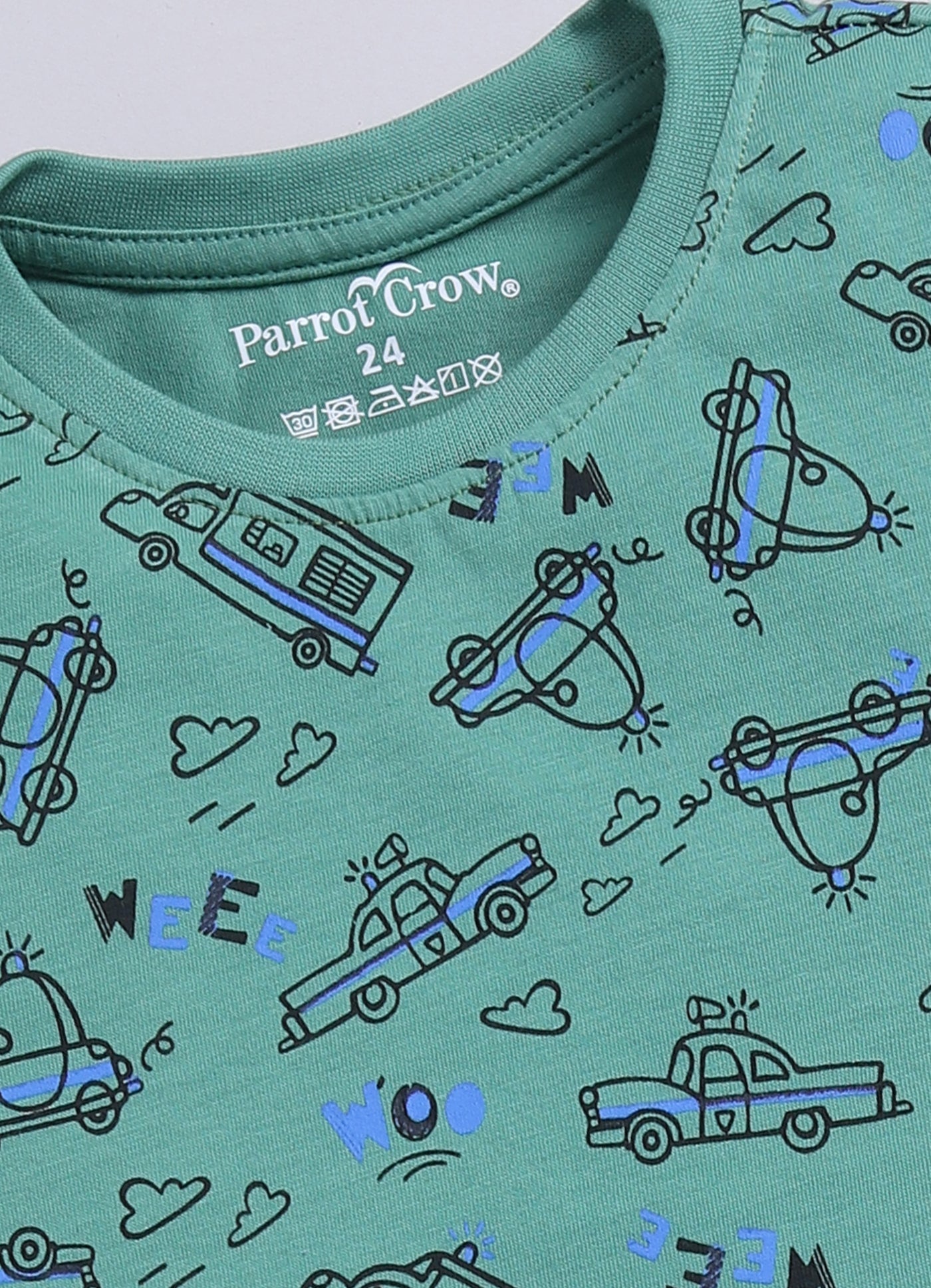 Parrot Crow Boys Green Vehicle Print T-Shirt & Blue Shorts Combo – “Vroom” Edition - ParrotCrow