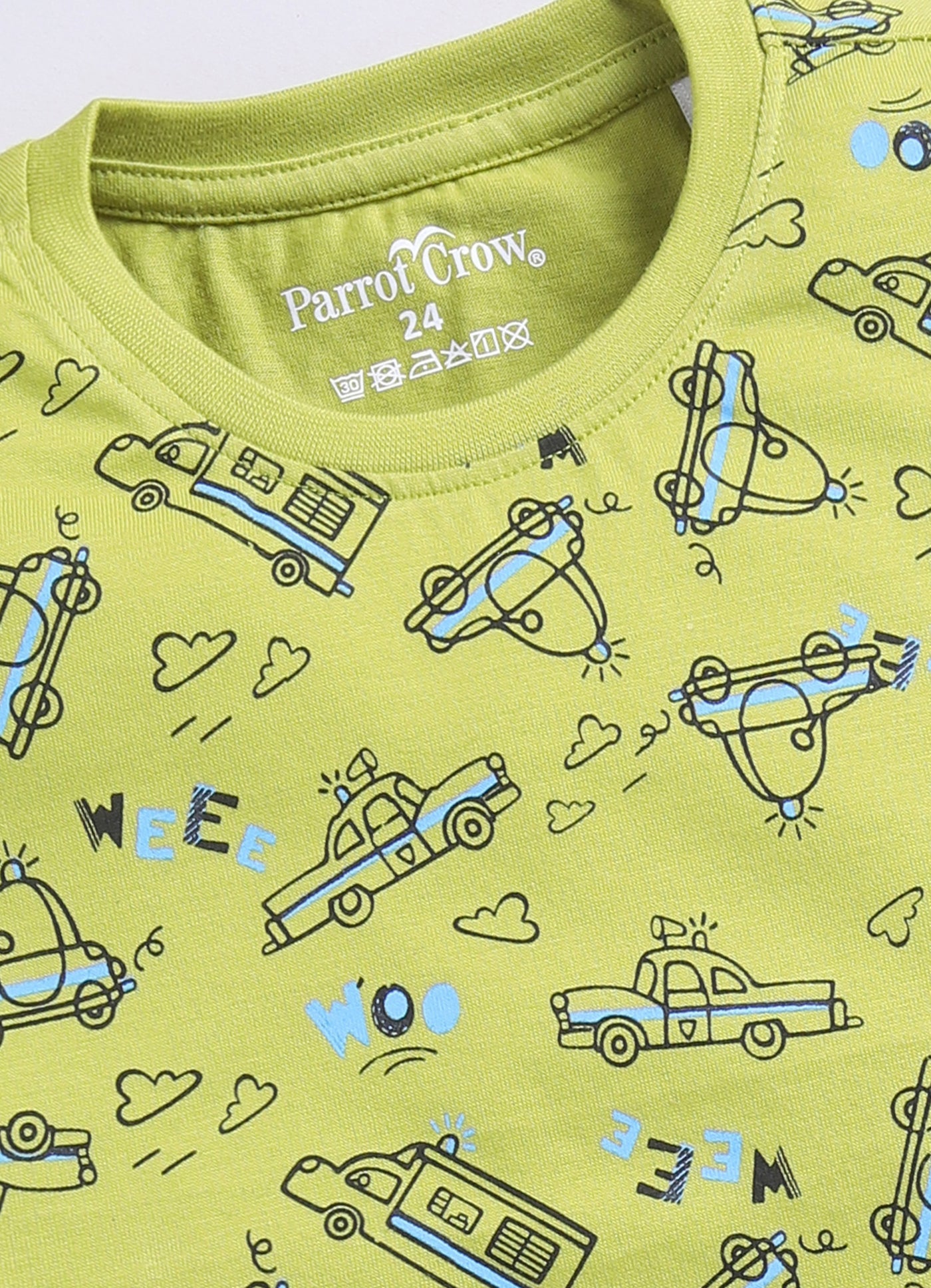 Parrot Crow Boys Lime Green Vehicle Print T-Shirt & Blue Shorts Set - ParrotCrow