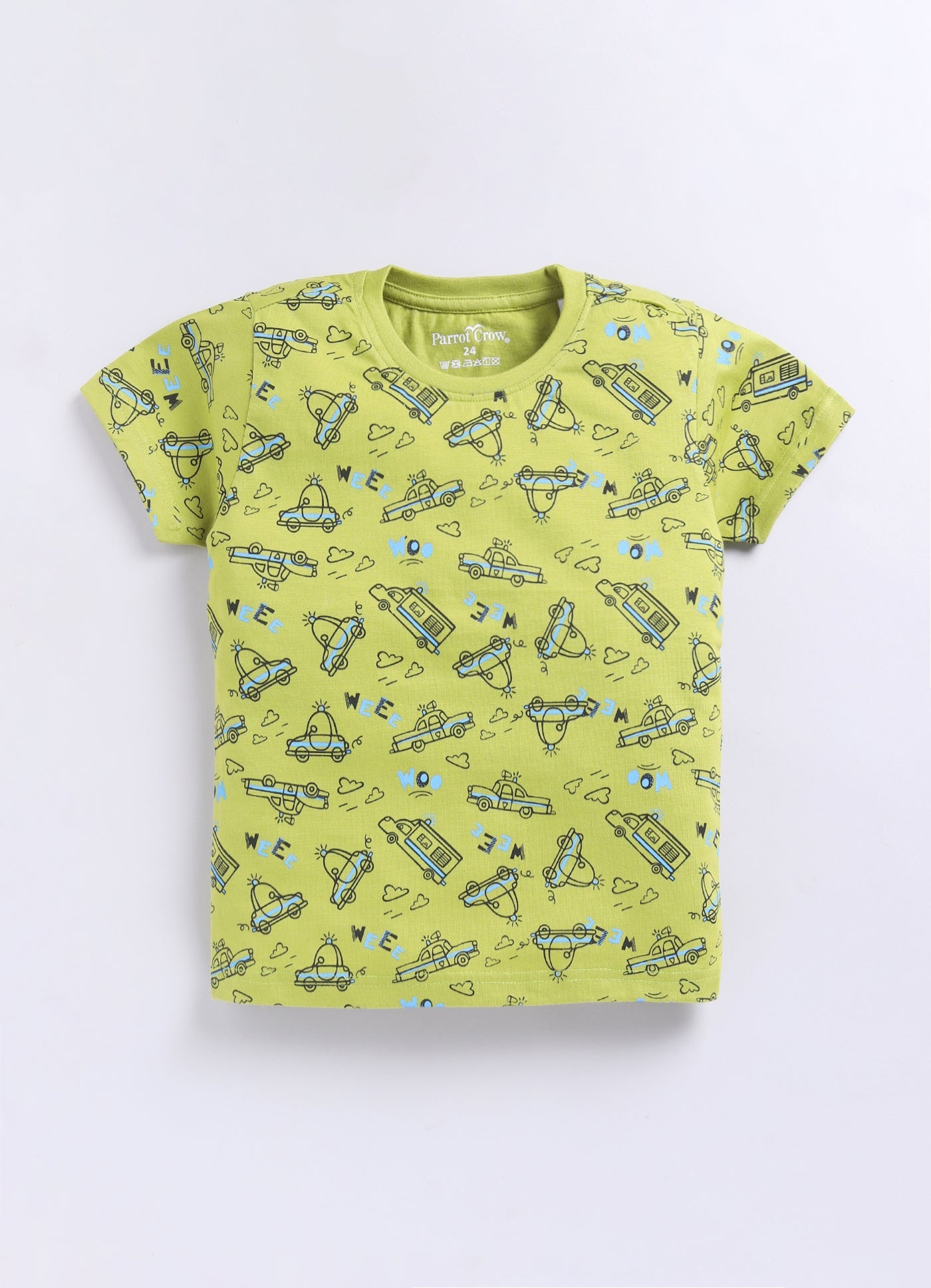 Parrot Crow Boys Lime Green Vehicle Print T-Shirt & Blue Shorts Set - ParrotCrow