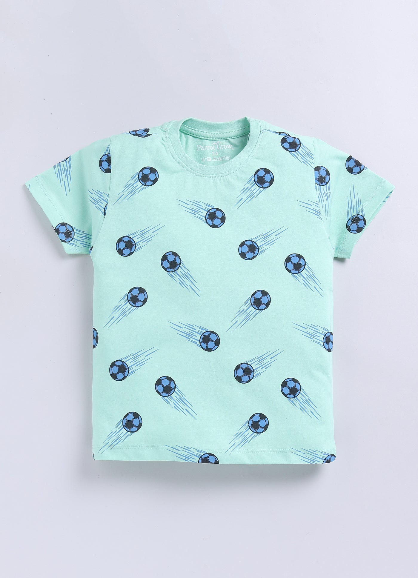 Parrot Crow Boys Mint Green Football Print T-Shirt & Blue Shorts Set – Goal Edition - ParrotCrow