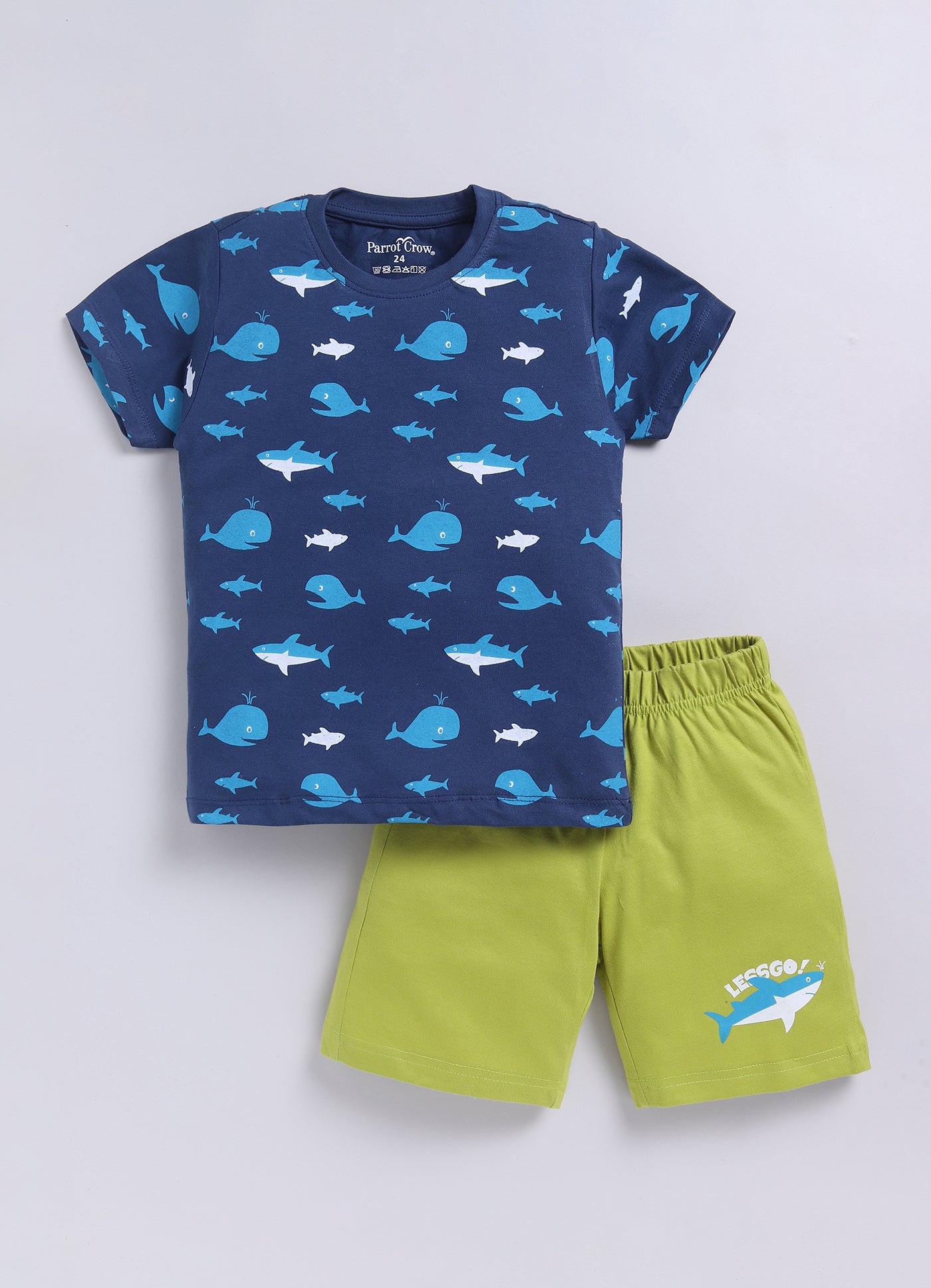 Parrot Crow Boys Navy Shark & Whale Print T-Shirt & Green Shorts Set – Leggo - ParrotCrow