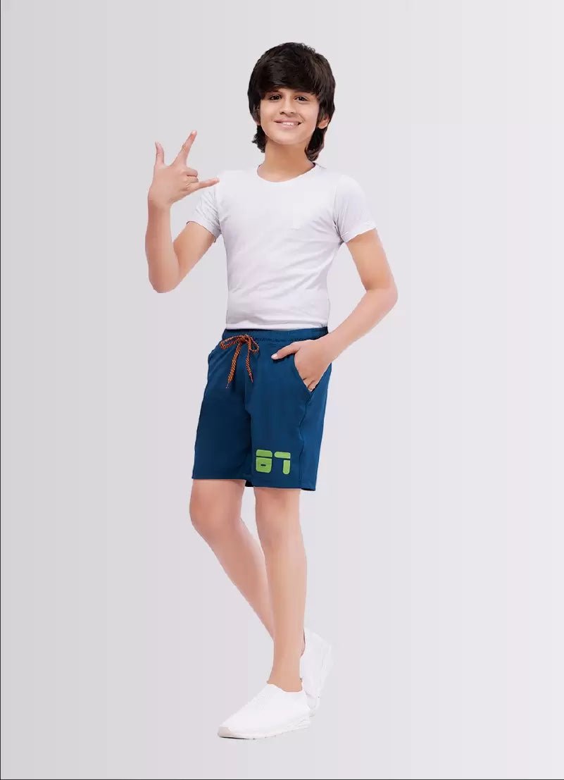 Printed AirForce Blue Polyester Lycra Shorts for Boys – Soft & Stretchy - ParrotCrow