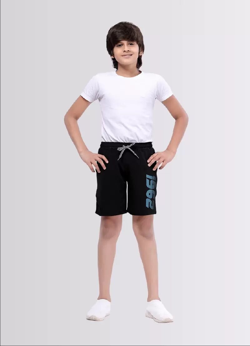 Printed Black Color Polyester Lycra Shorts for Boys - ParrotCrow