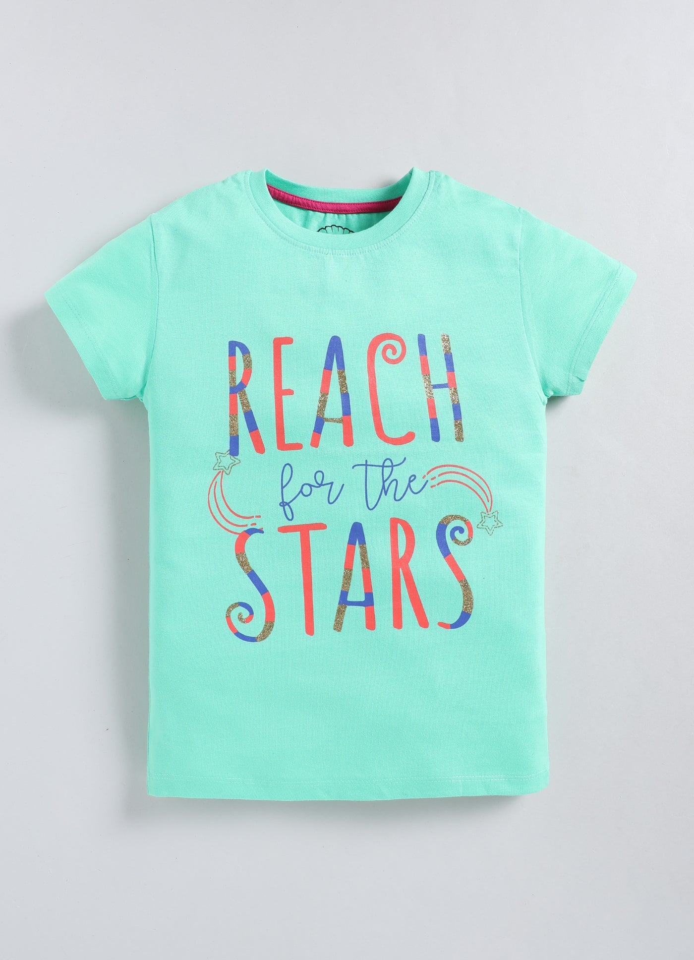 Reach for the stars Printed Cotton T-Shirt for Girls - Pista Green - ParrotCrow