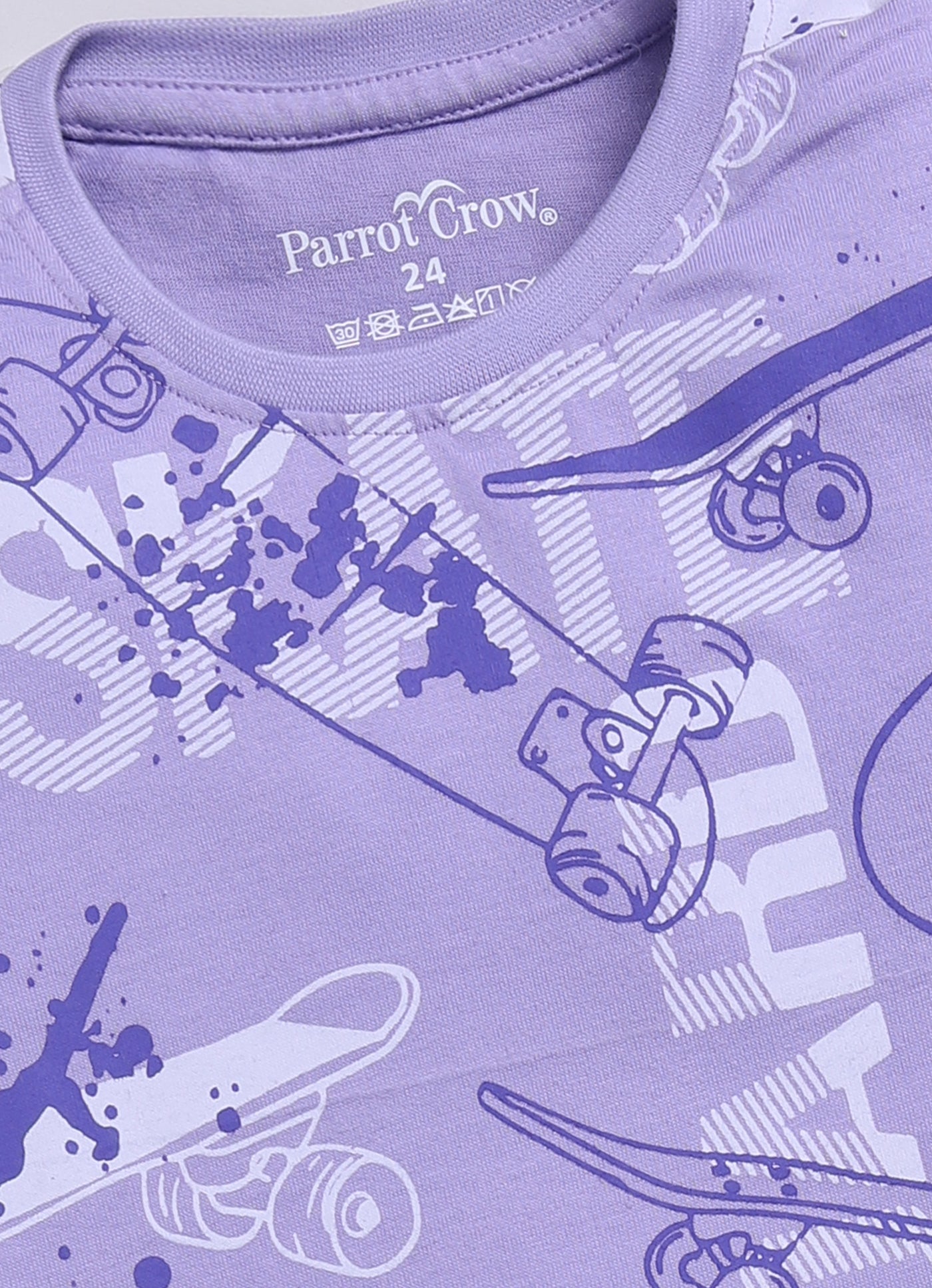 Skateboard Print T-Shirt & Navy Shorts Set for Boys (Lavender) - ParrotCrow