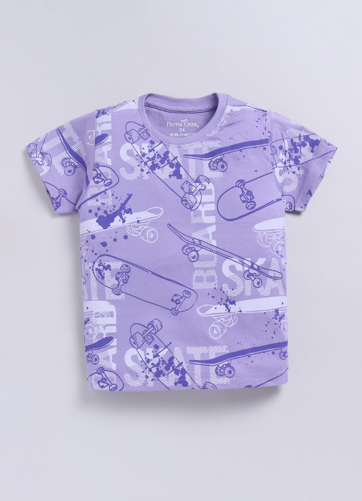 Skateboard Print T-Shirt & Navy Shorts Set for Boys (Lavender) - ParrotCrow