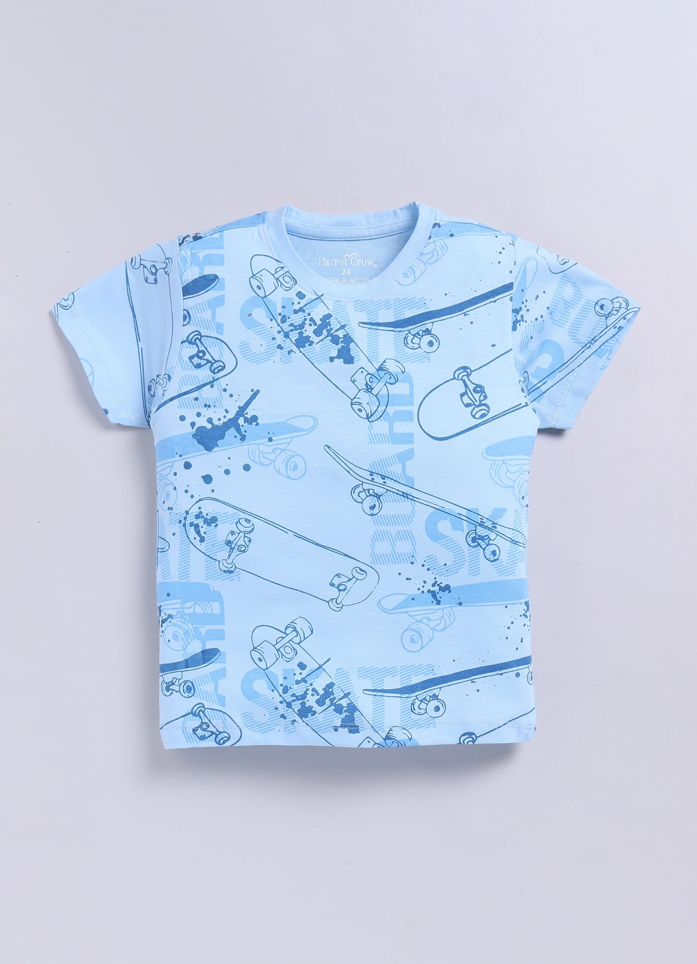 Skateboard Print T-Shirt & Yellow Shorts Set for Boys (Sky Blue) - ParrotCrow