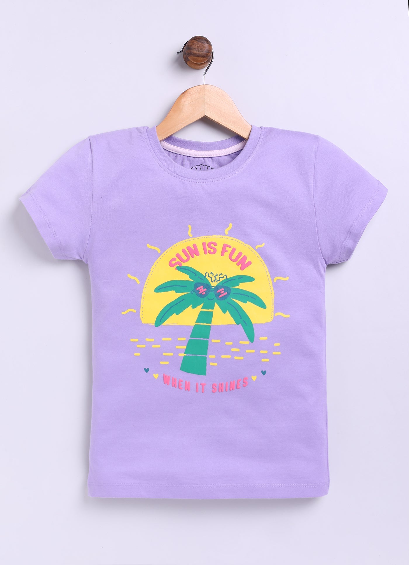 Sun is fun when it shines Printed Cotton T-Shirt for Girls - Violet - ParrotCrow