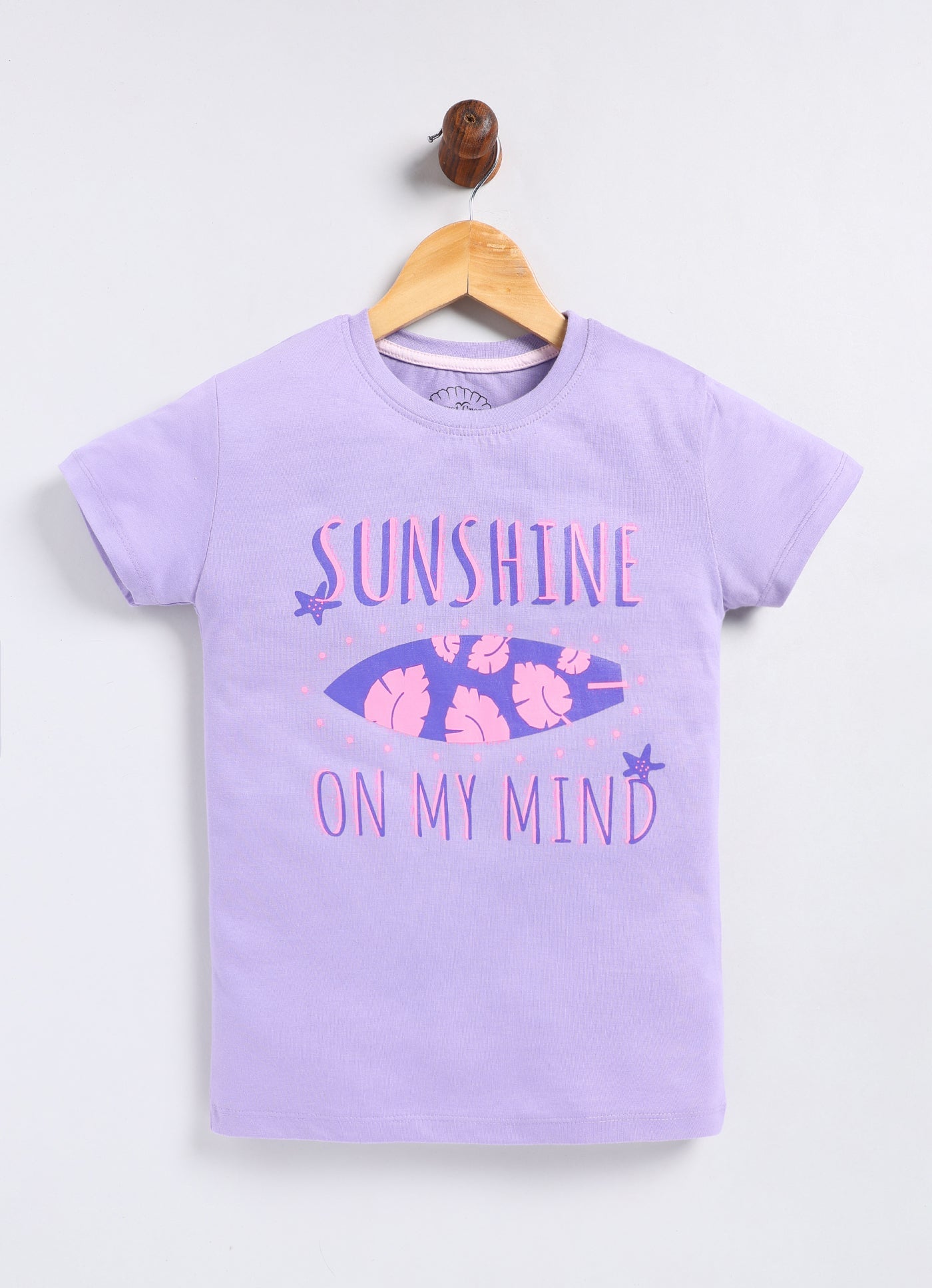 Sunshine On My Mind Print Cotton T-Shirt for Girls - Violet - ParrotCrow