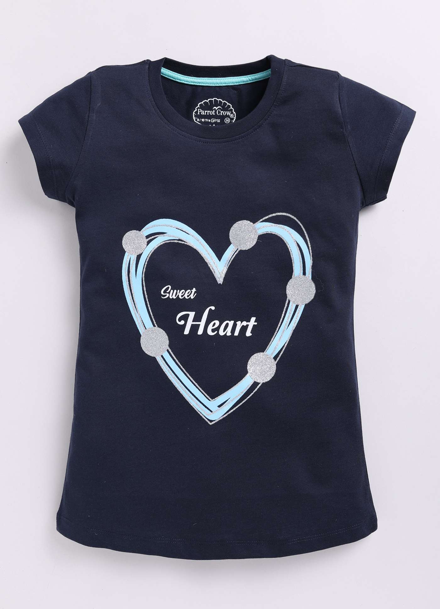 Sweet Heart Text Print Cotton Navy T-Shirt for Girls – Soft & Stylish - ParrotCrow