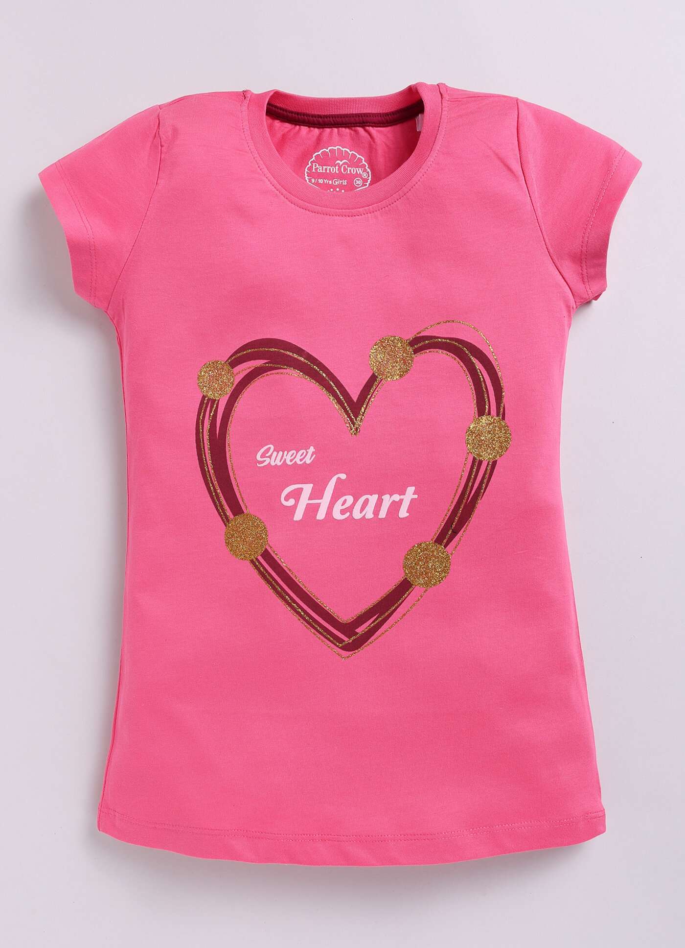 Sweet Heart Text Print Cotton Pink T-Shirt for Girls – Soft & Stylish - ParrotCrow