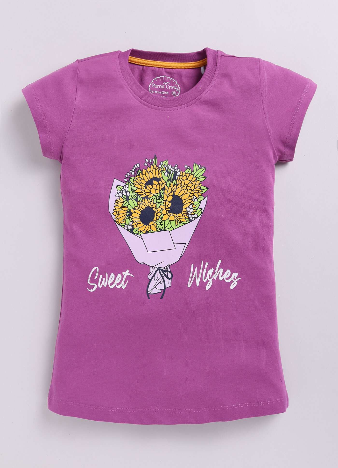 Sweet Wishes Boque Print Cotton T-Shirt for Girls - ParrotCrow