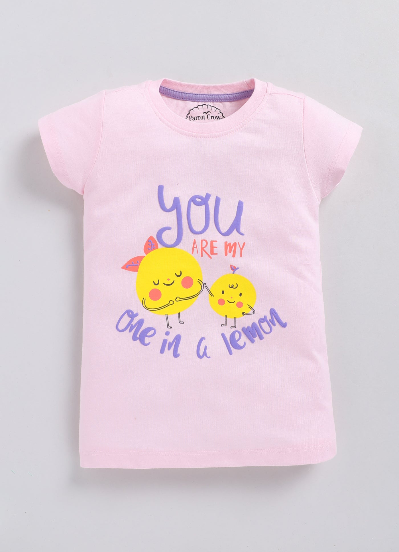 You are my one in a lemon Printed Cotton T-Shirt for Girls - Light Pink - ParrotCrow