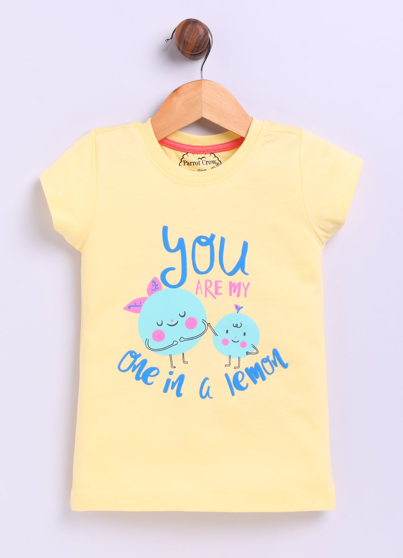 You are my one in a lemon Printed Cotton T-Shirt for Girls - Yellow - ParrotCrow