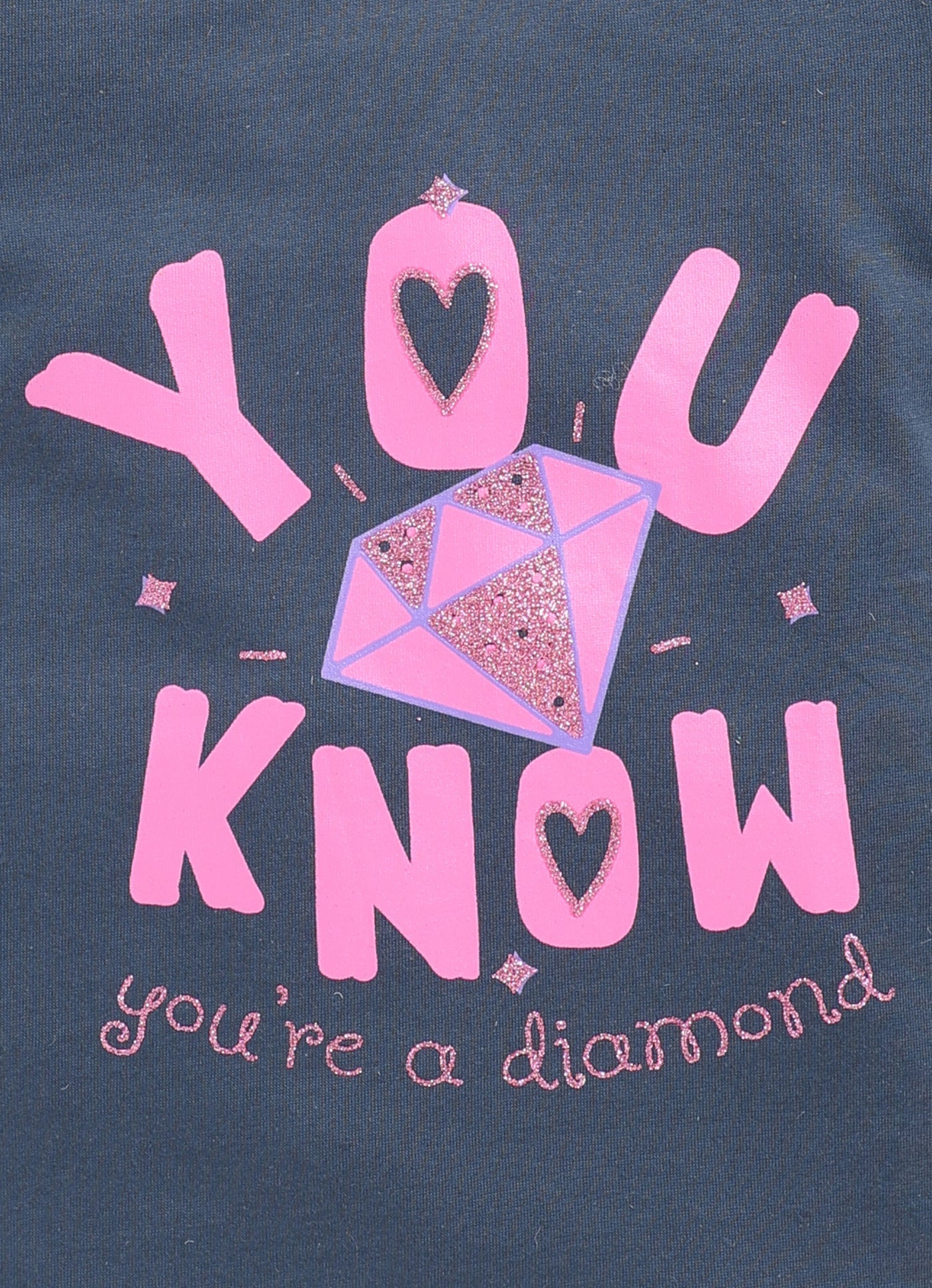 You know you're a diamond Printed Cotton T-Shirt for Girls - Navy - ParrotCrow